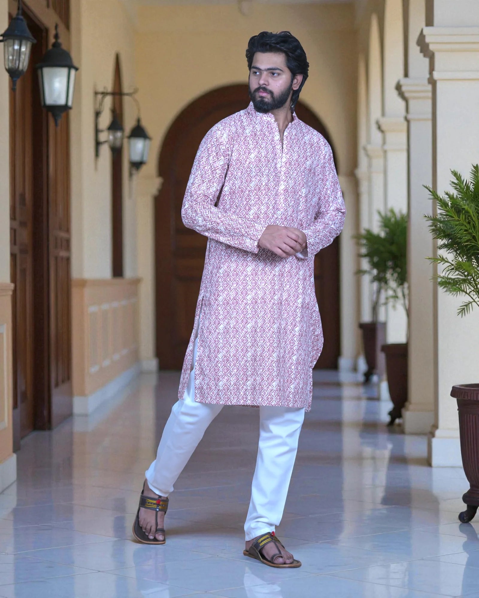 Cotton Blend Block Print Kurta Pajama Set