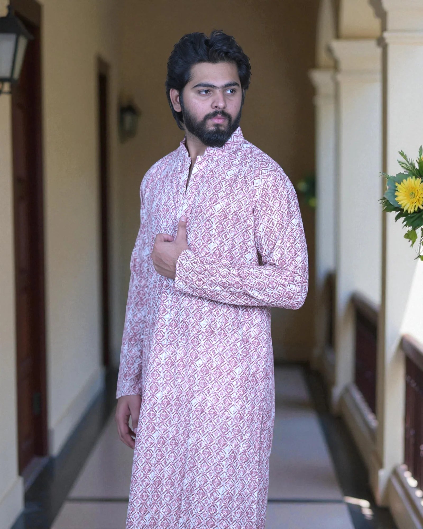 Cotton Blend Block Print Kurta Pajama Set
