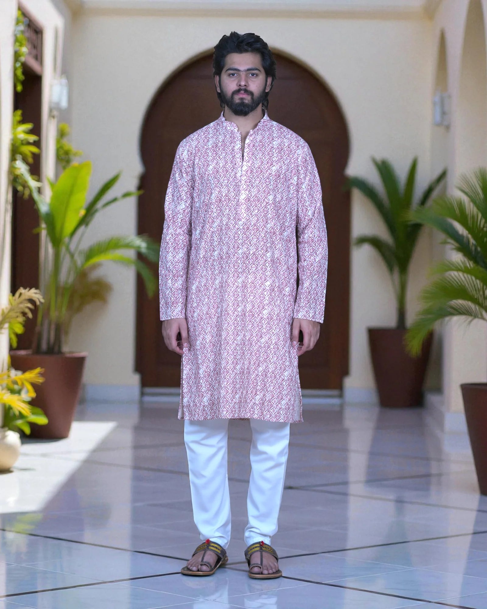 Cotton Blend Block Print Kurta Pajama Set