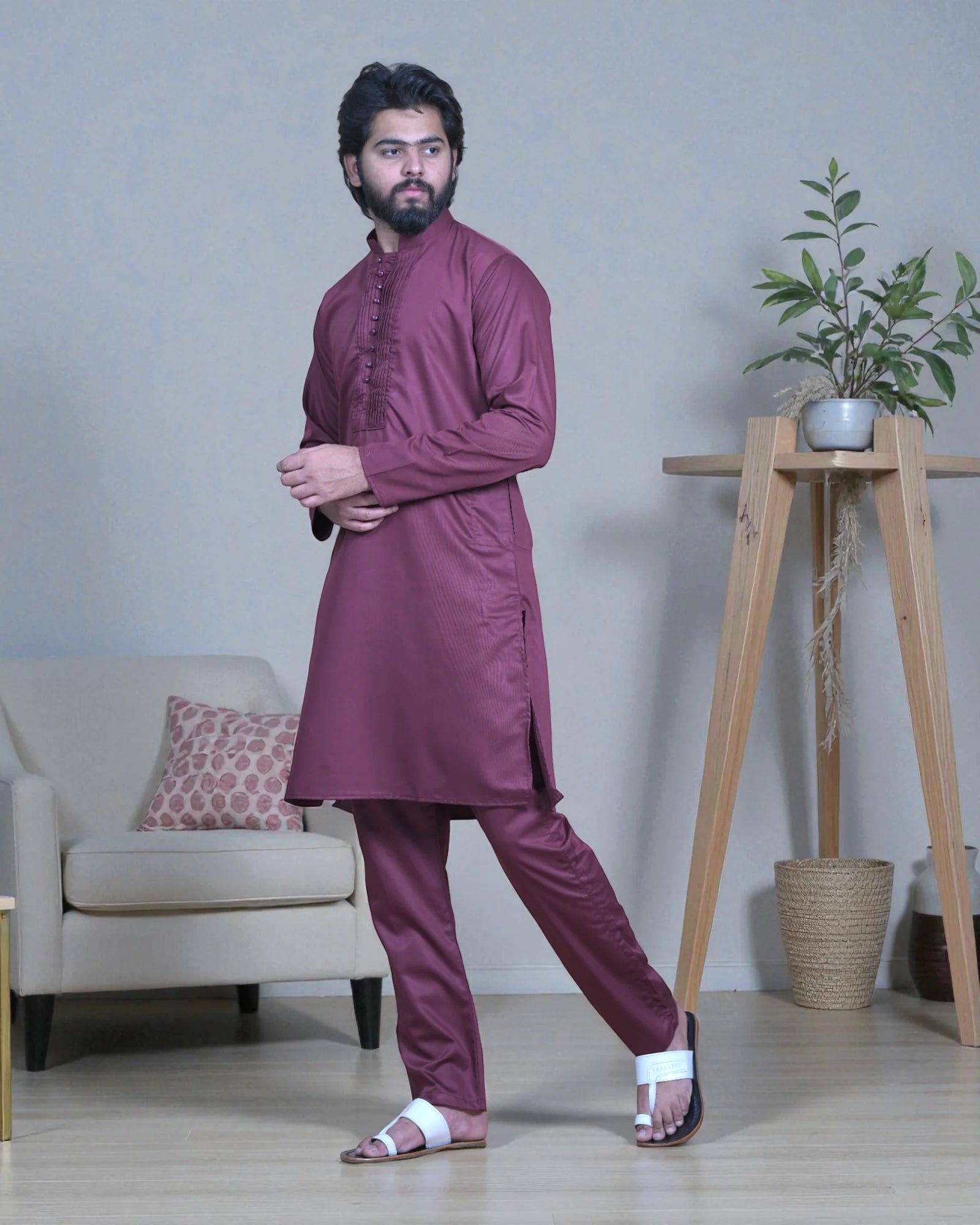Cotton Pleated Kurta Pajama Set