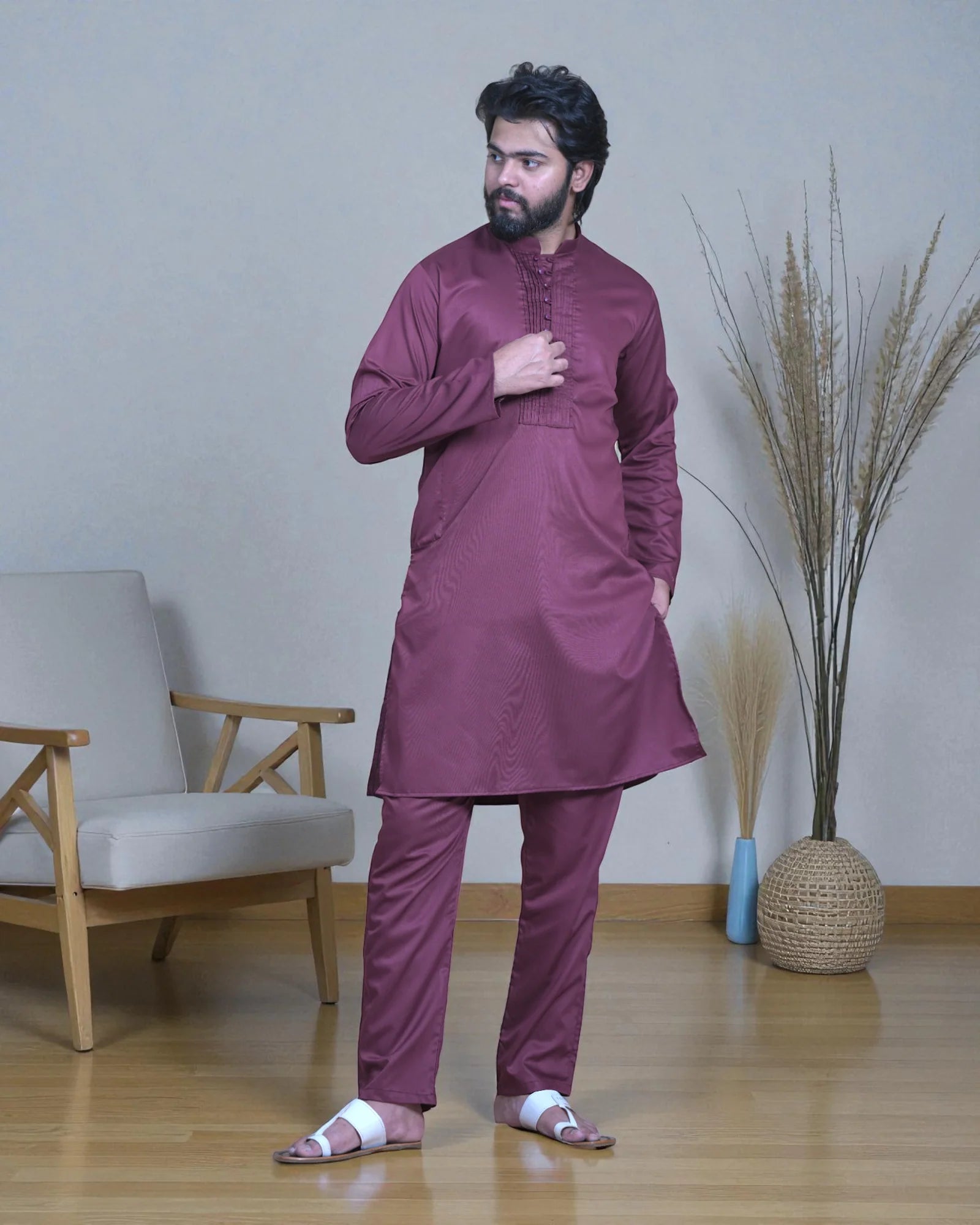 Cotton Pleated Kurta Pajama Set
