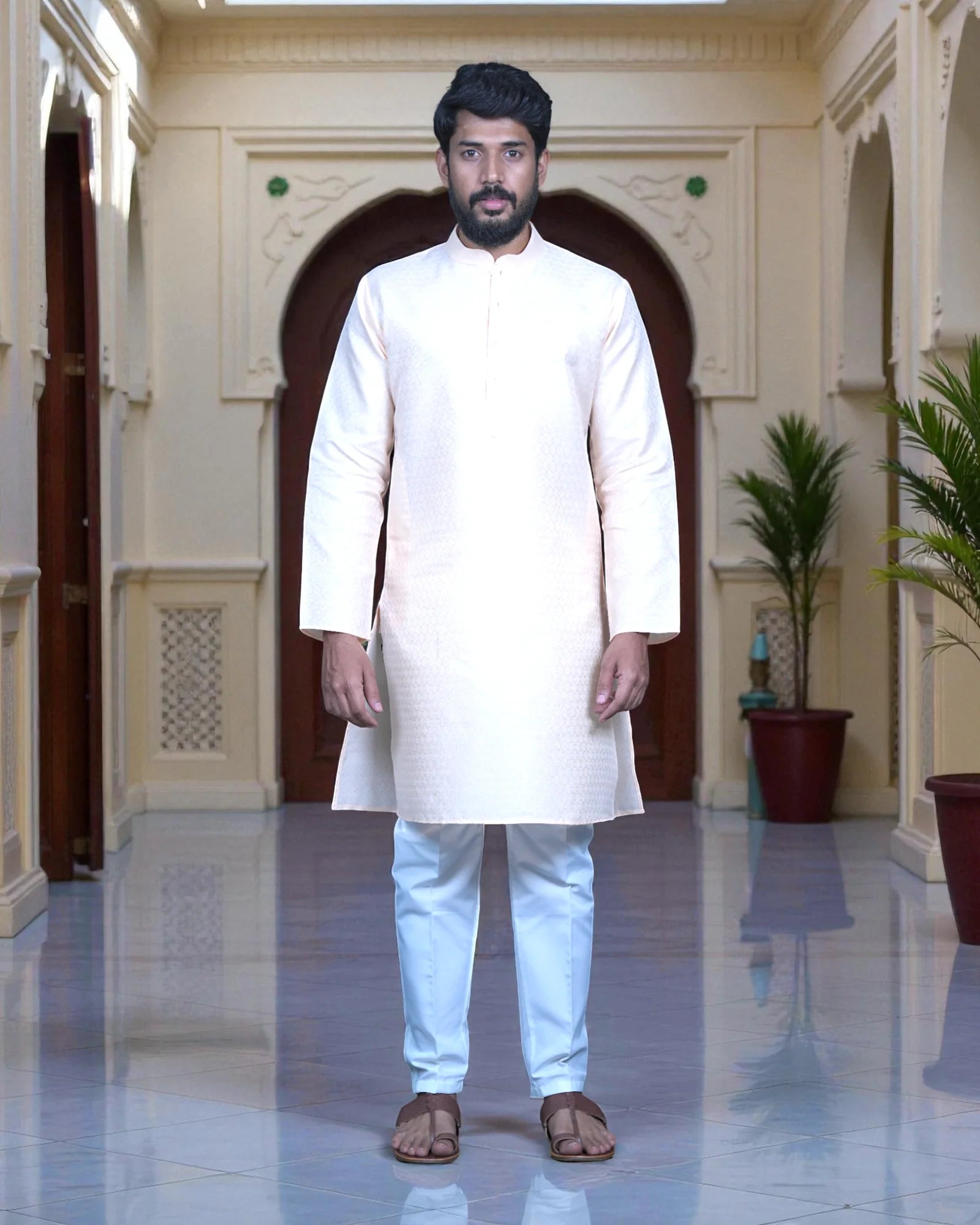Textured Cotton Men Kurta Pajama Set