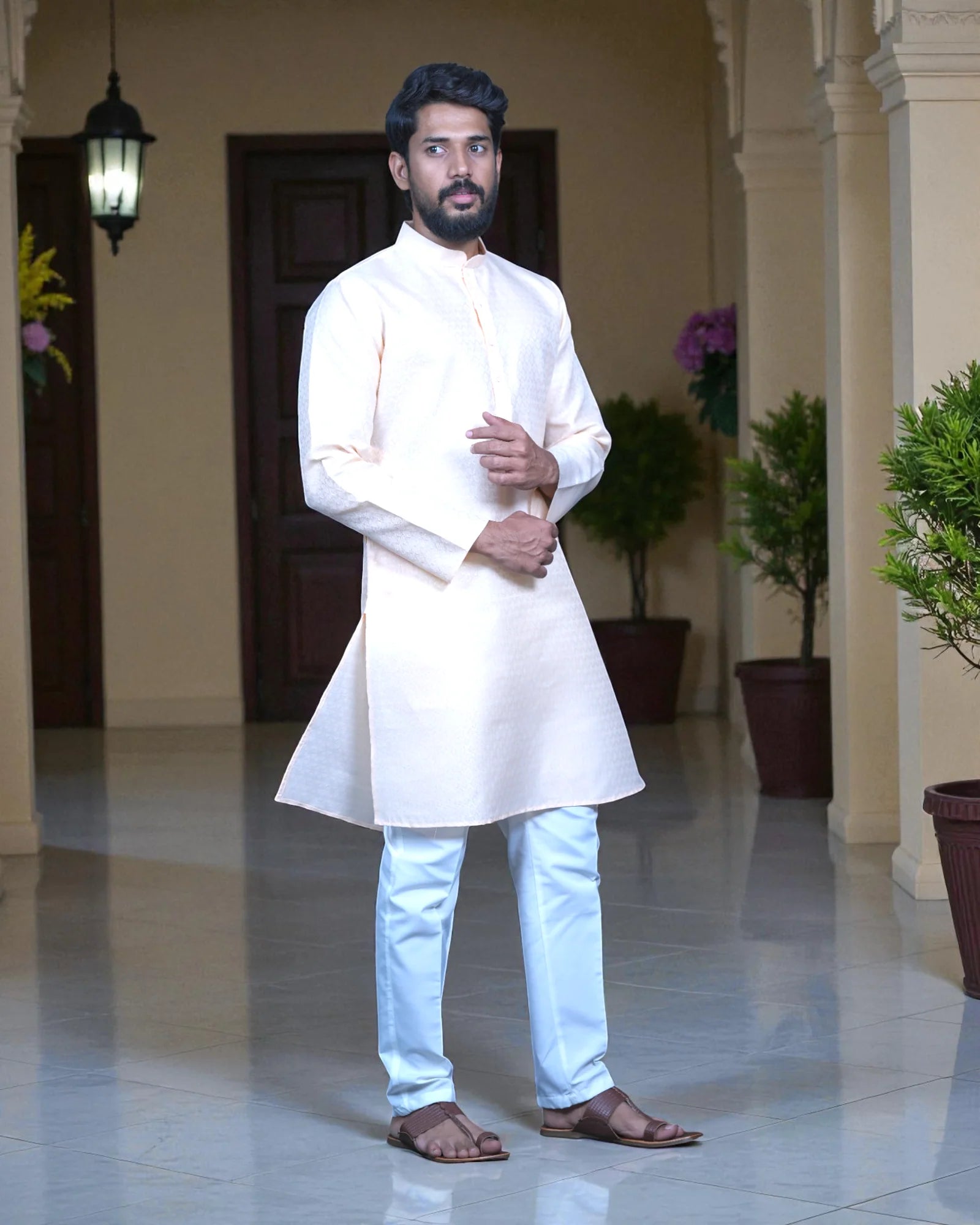Textured Cotton Men Kurta Pajama Set