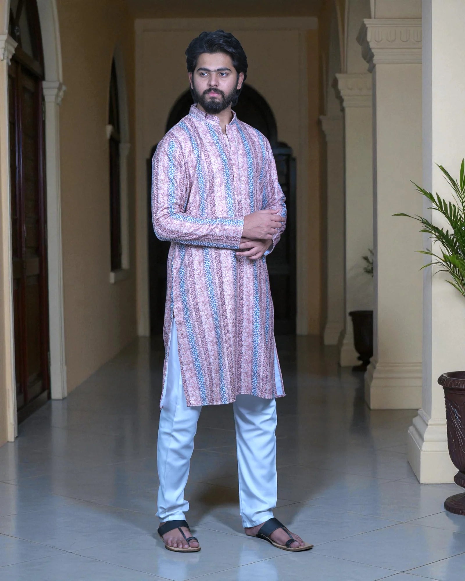 Floral Printed Cotton Sequins Kurta Pajama Set