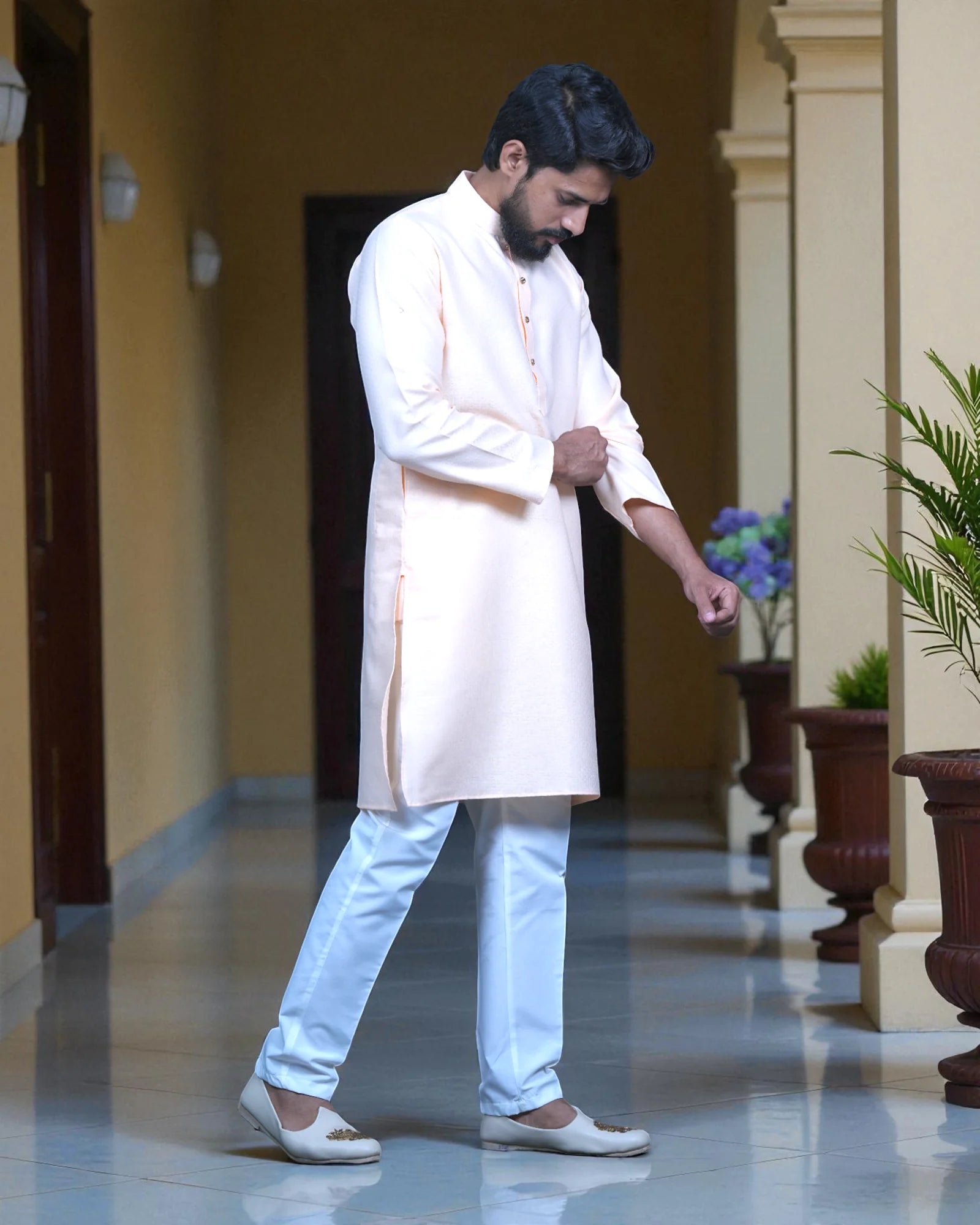 Jacquard Woven Cotton Kurta Pajama Set