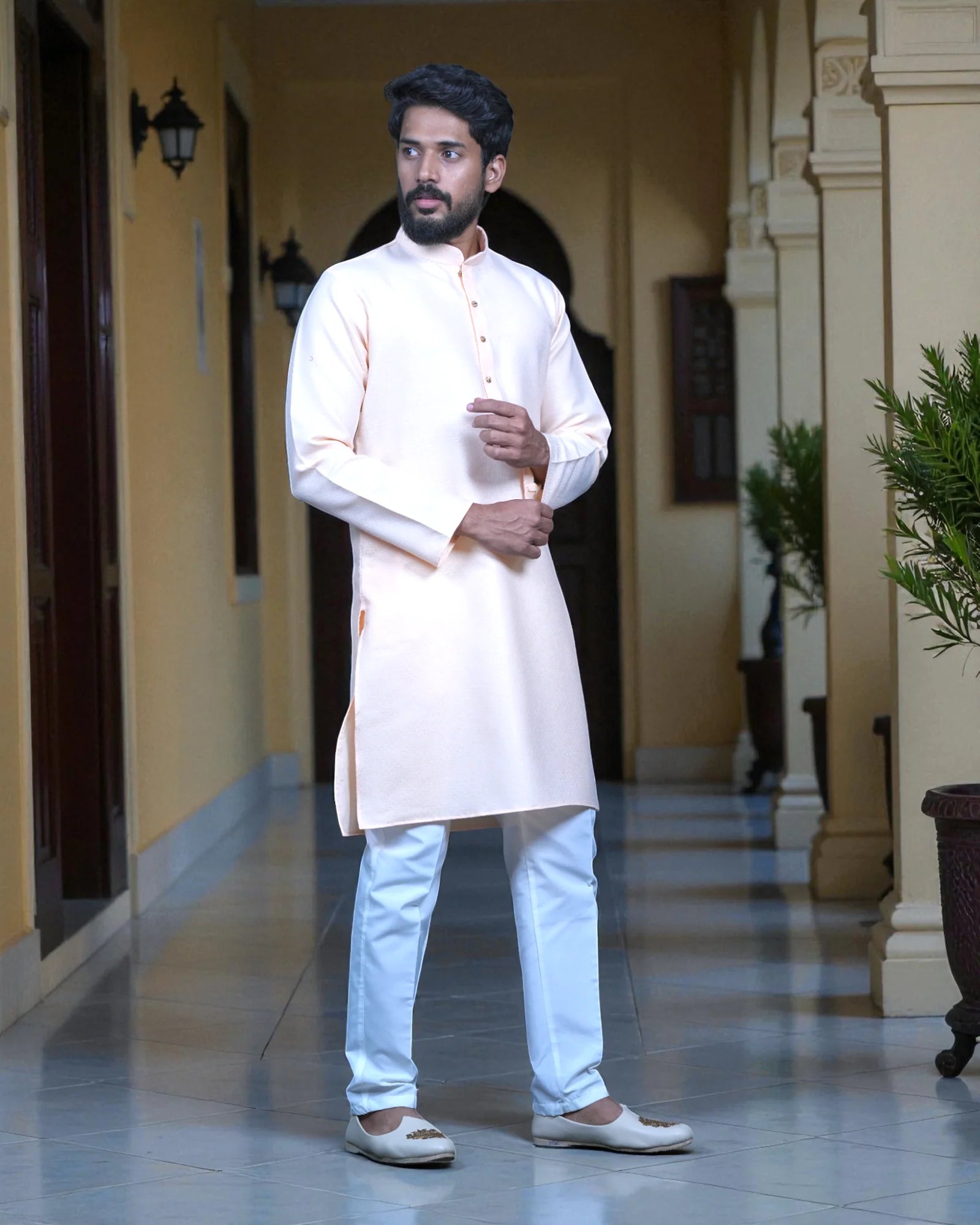 Jacquard Woven Cotton Kurta Pajama Set