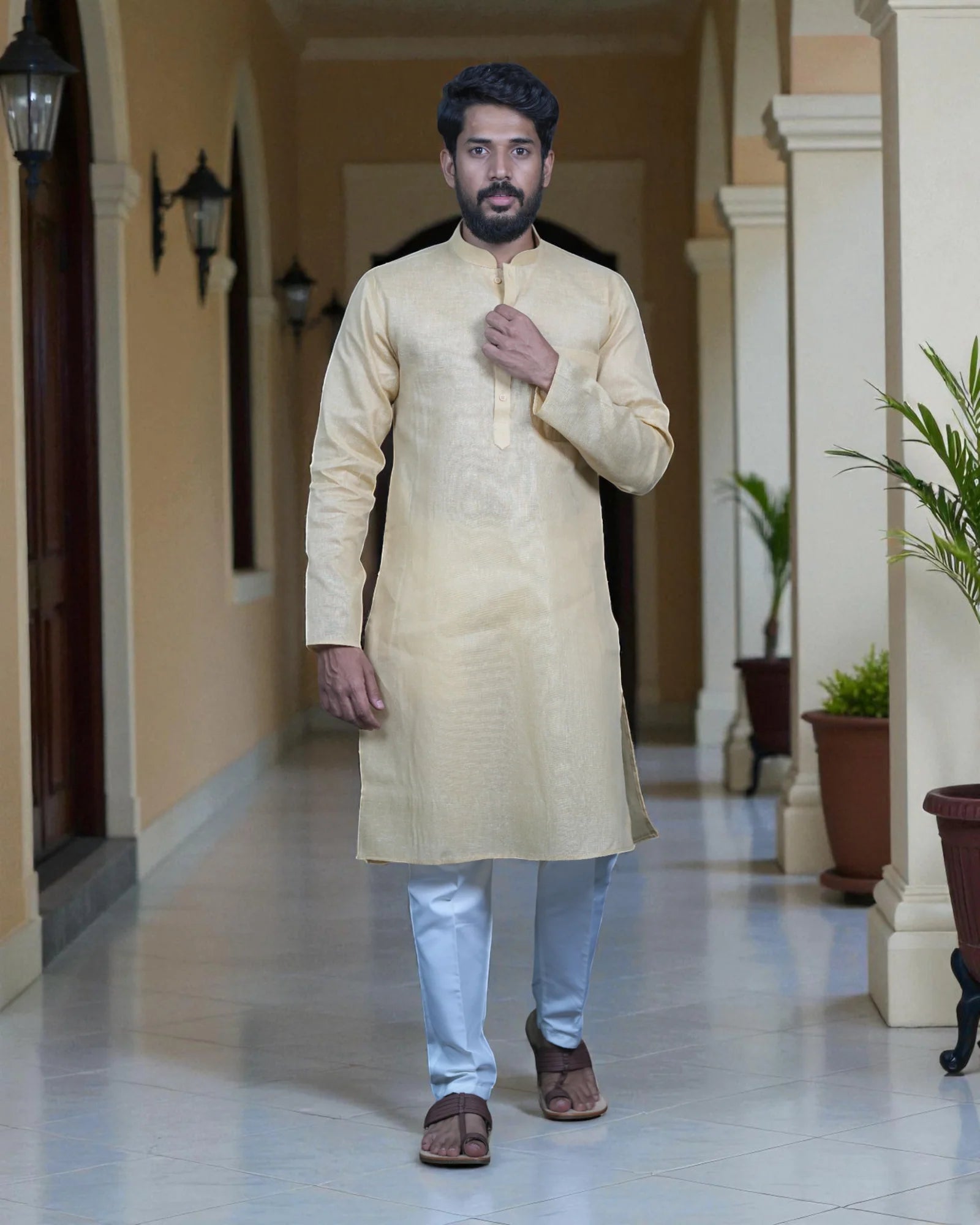 Red Khadi Cotton Kurta Pajama Set