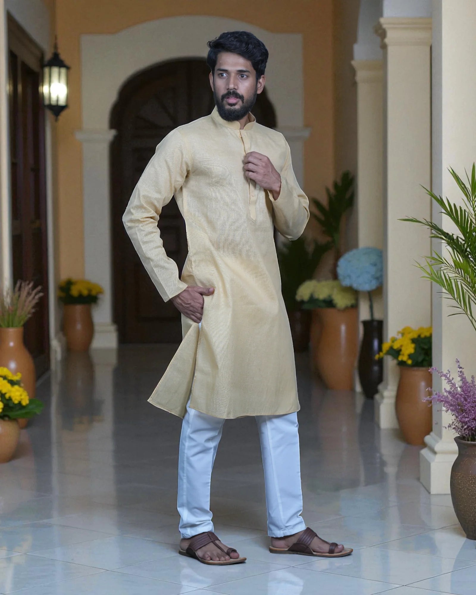 Red Khadi Cotton Kurta Pajama Set