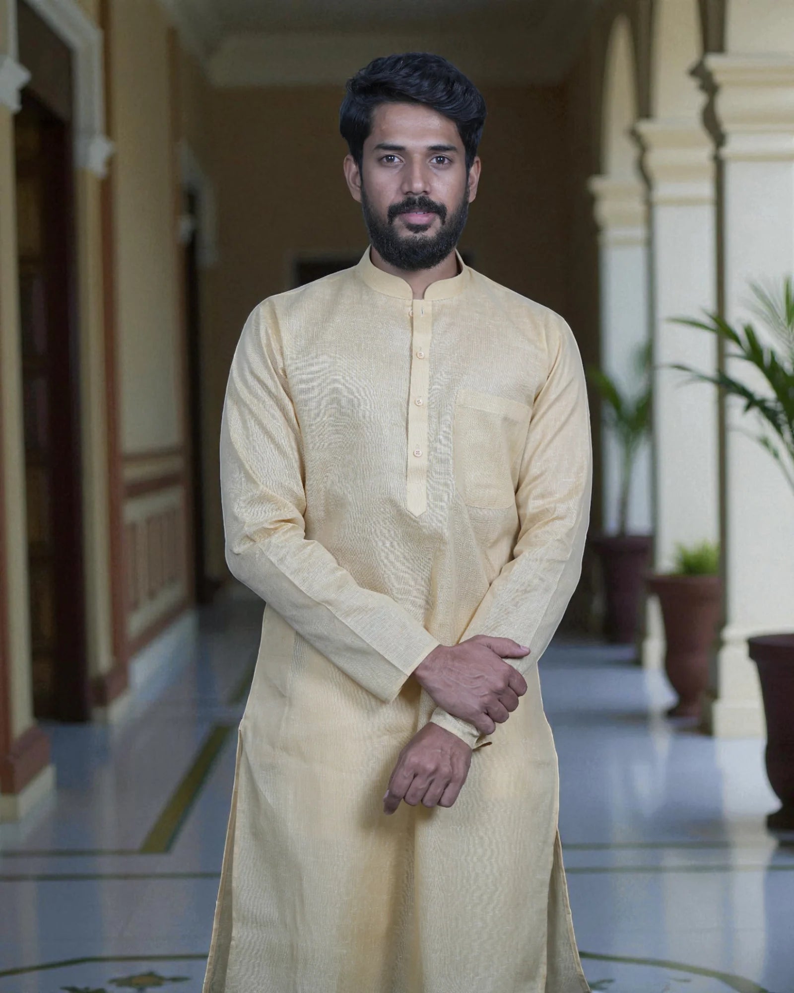 Red Khadi Cotton Kurta Pajama Set