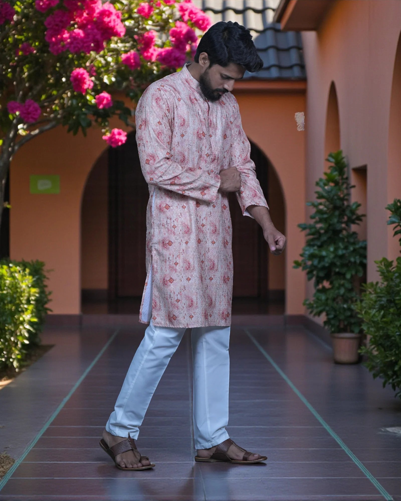 Shibori Printed Cotton Sequins Kurta Pajama Set