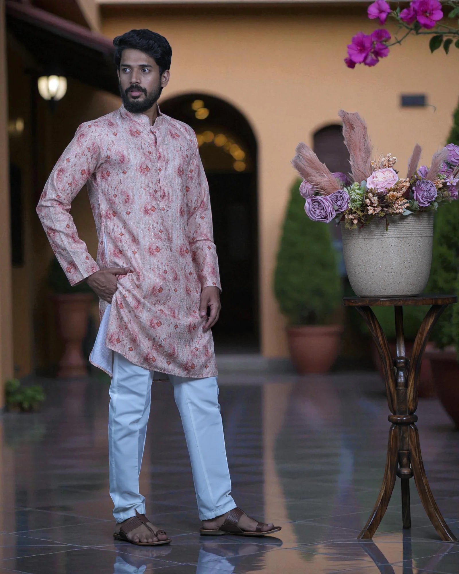Shibori Printed Cotton Sequins Kurta Pajama Set