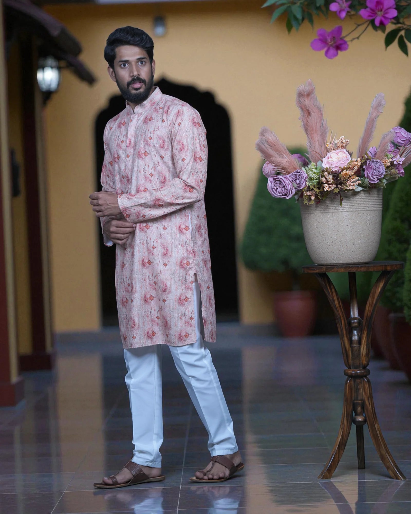 Shibori Printed Cotton Sequins Kurta Pajama Set