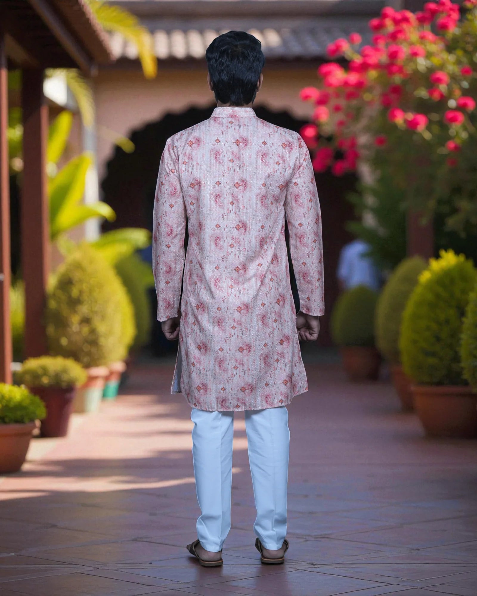 Shibori Printed Cotton Sequins Kurta Pajama Set