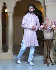 Block Print Cotton Kurta Pajama Set With Sequins