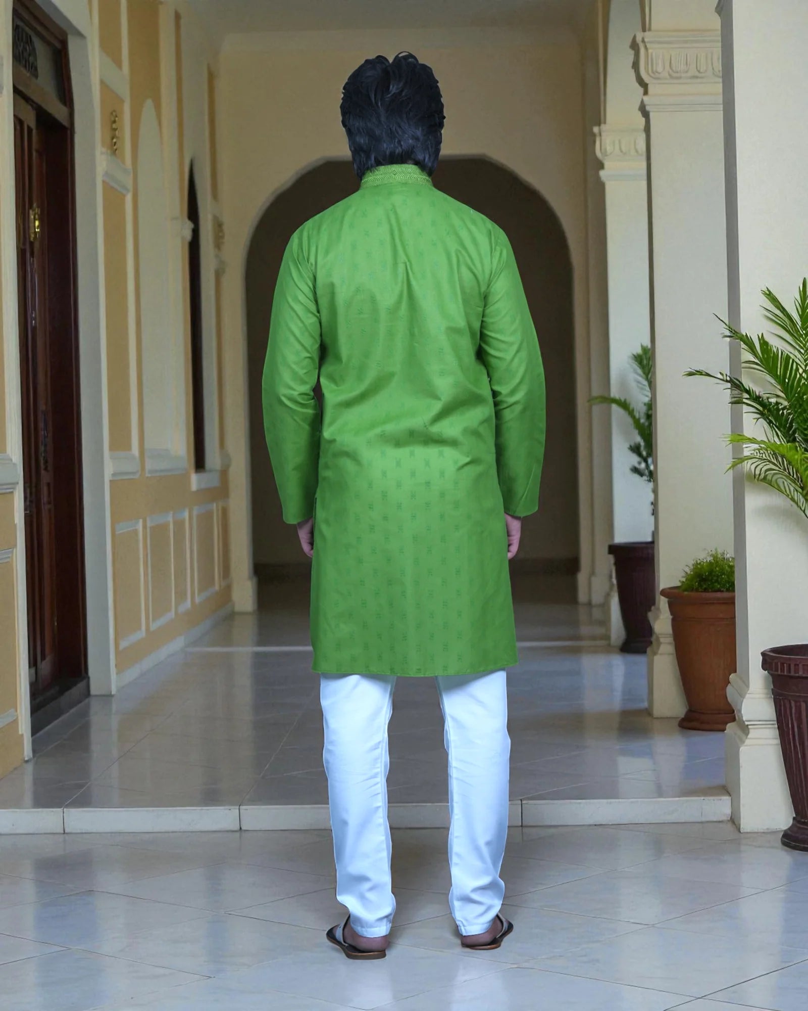 Cotton Thread Embroidered Men Kurta Pajama Set