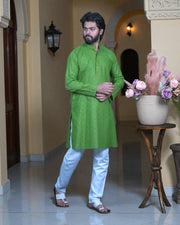 Cotton Thread Embroidered Men Kurta Pajama Set