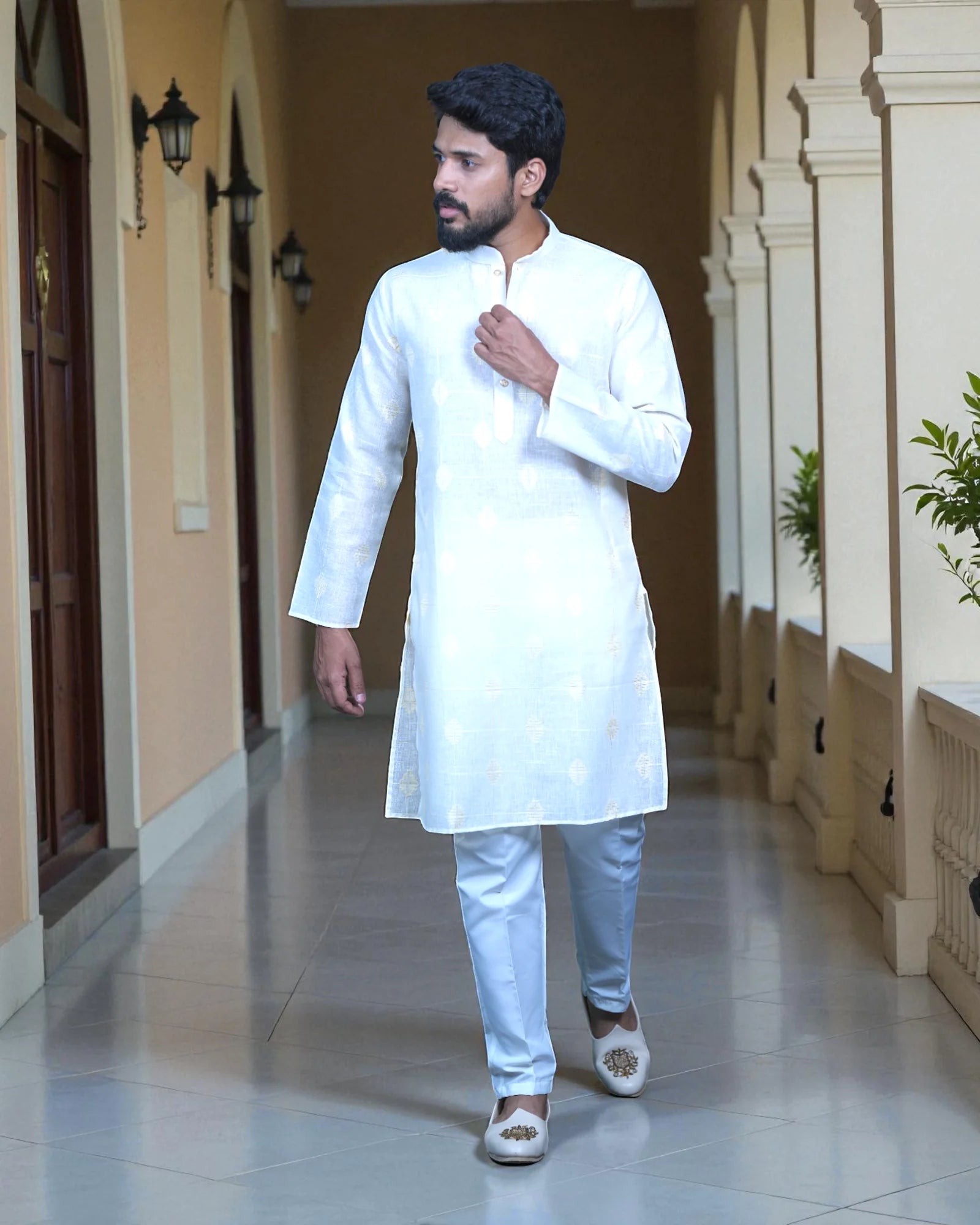 Embroidered Men Cotton Kurta Set