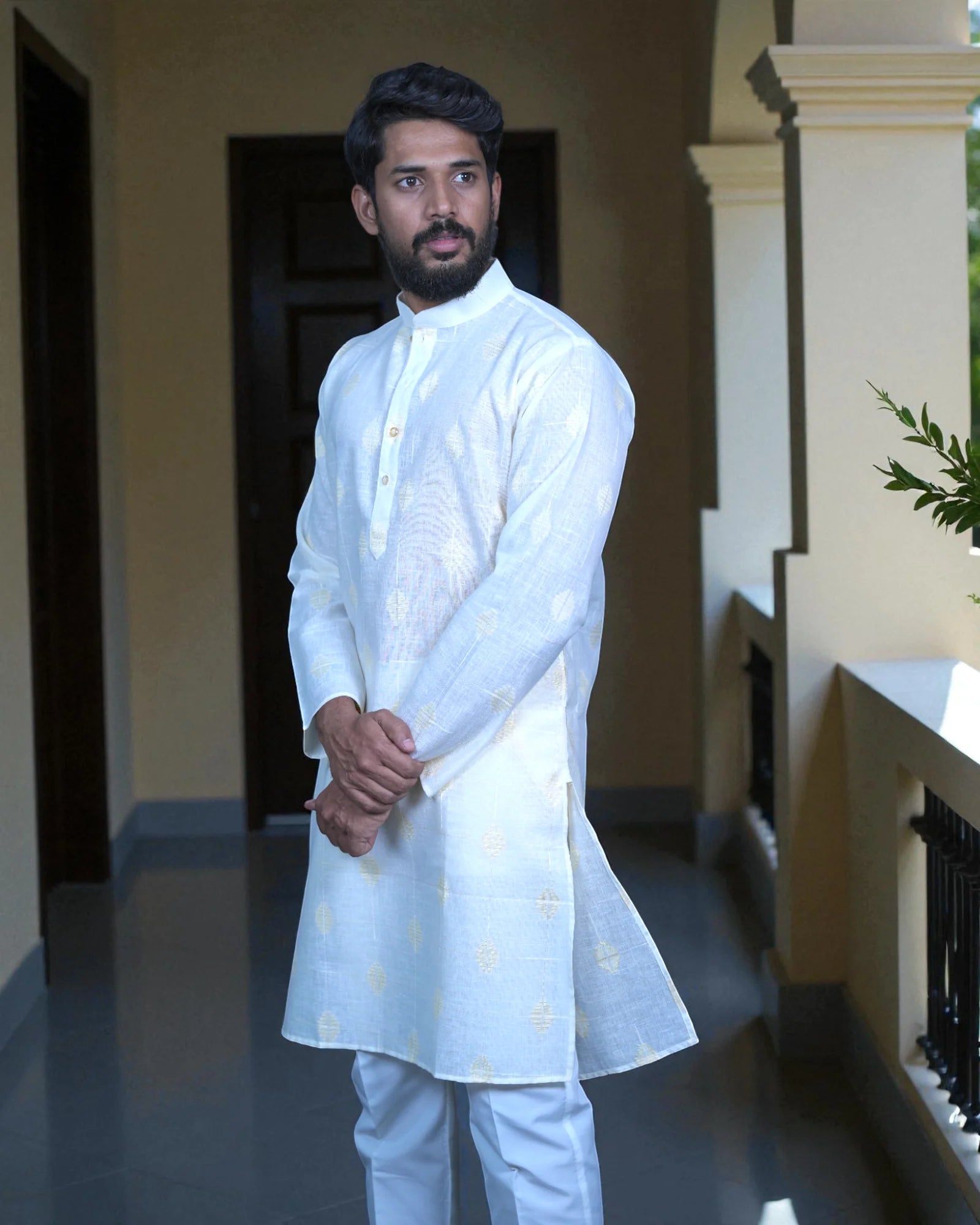 Embroidered Men Cotton Kurta Set