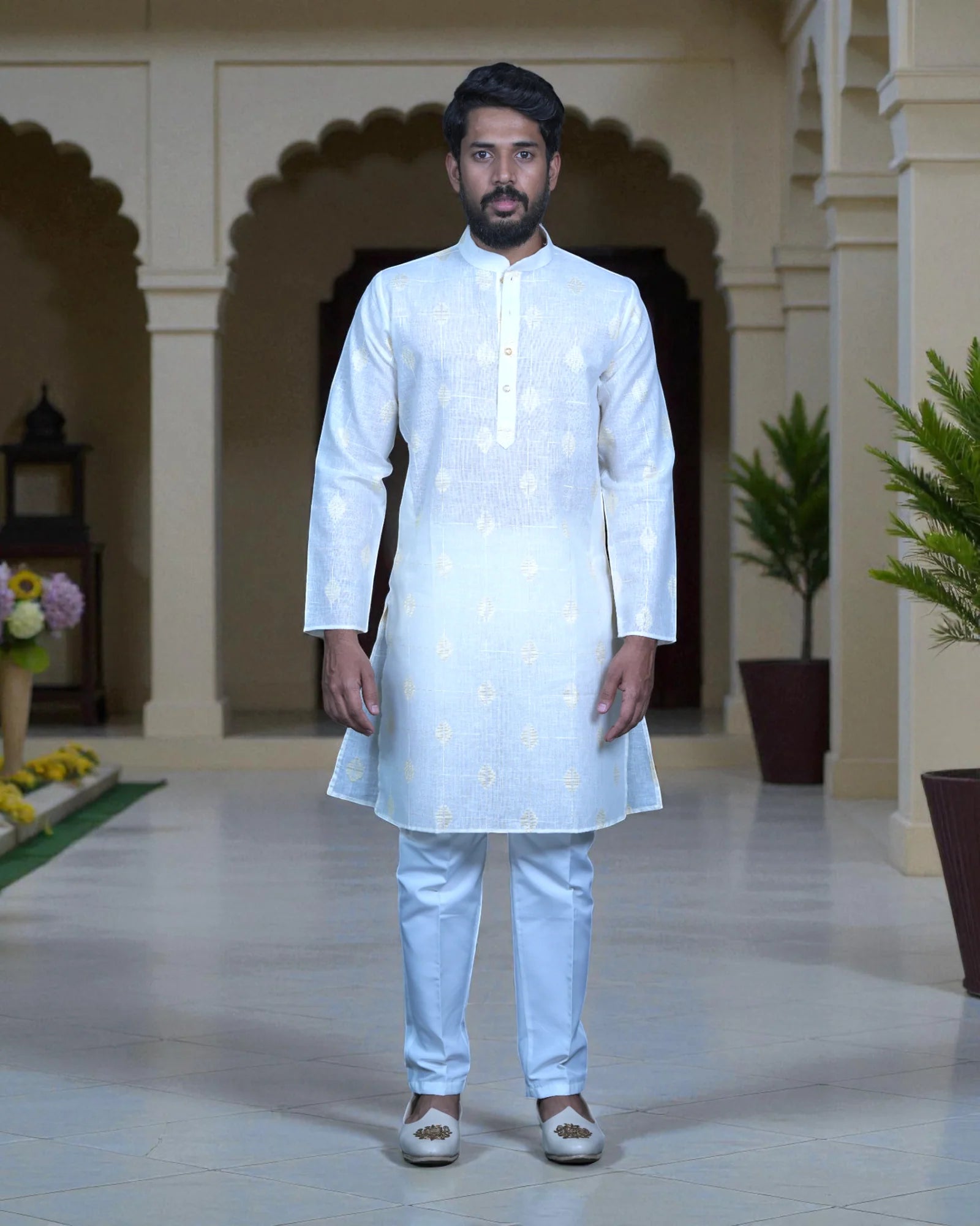 Embroidered Men Cotton Kurta Set