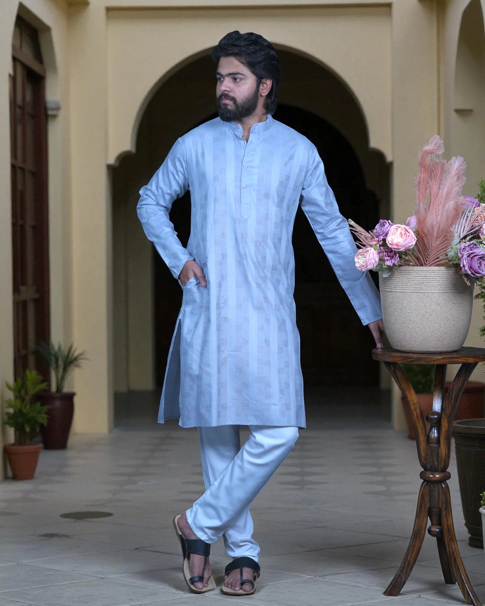 Malai Cotton Embroidered Kurta Pajama Set