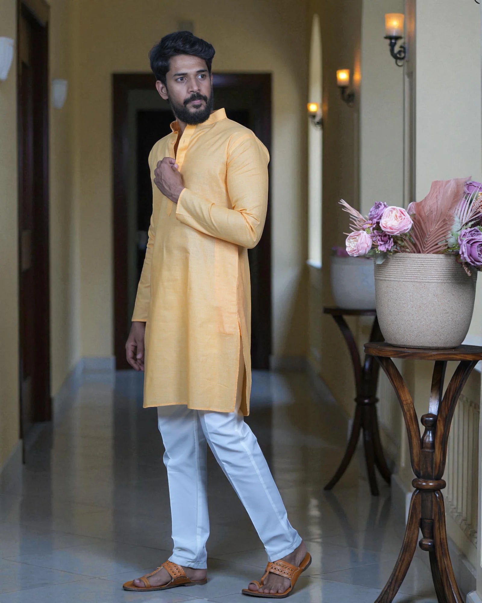 Blue Cotton Plain Kurta Pajama Set