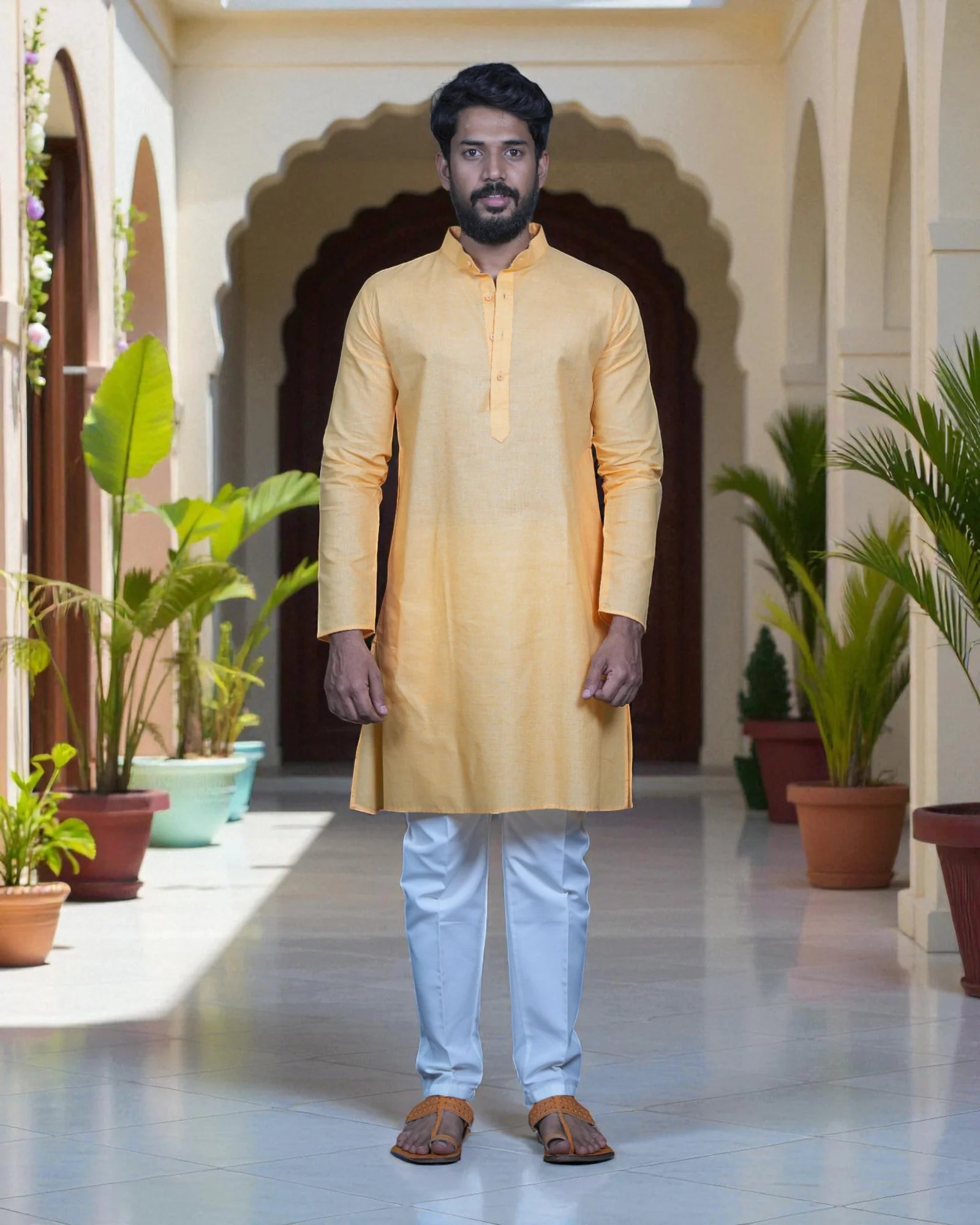 Blue Cotton Plain Kurta Pajama Set