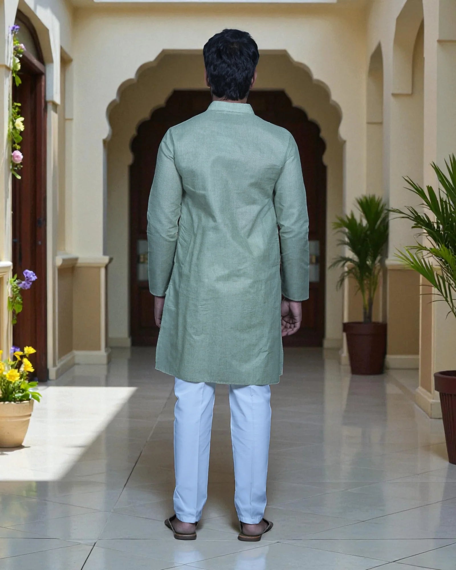Blue Cotton Plain Kurta Pajama Set