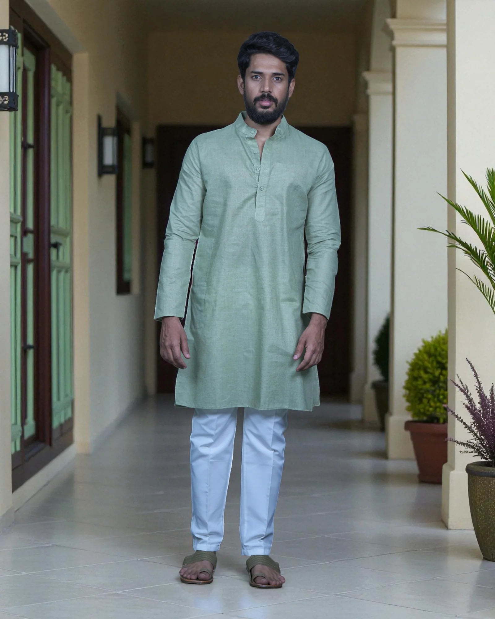 Blue Cotton Plain Kurta Pajama Set