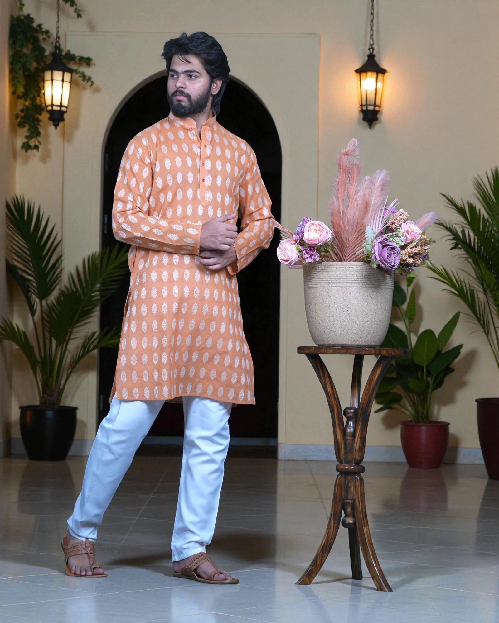 Cotton Blend Embroidered Kurta Pajama Set