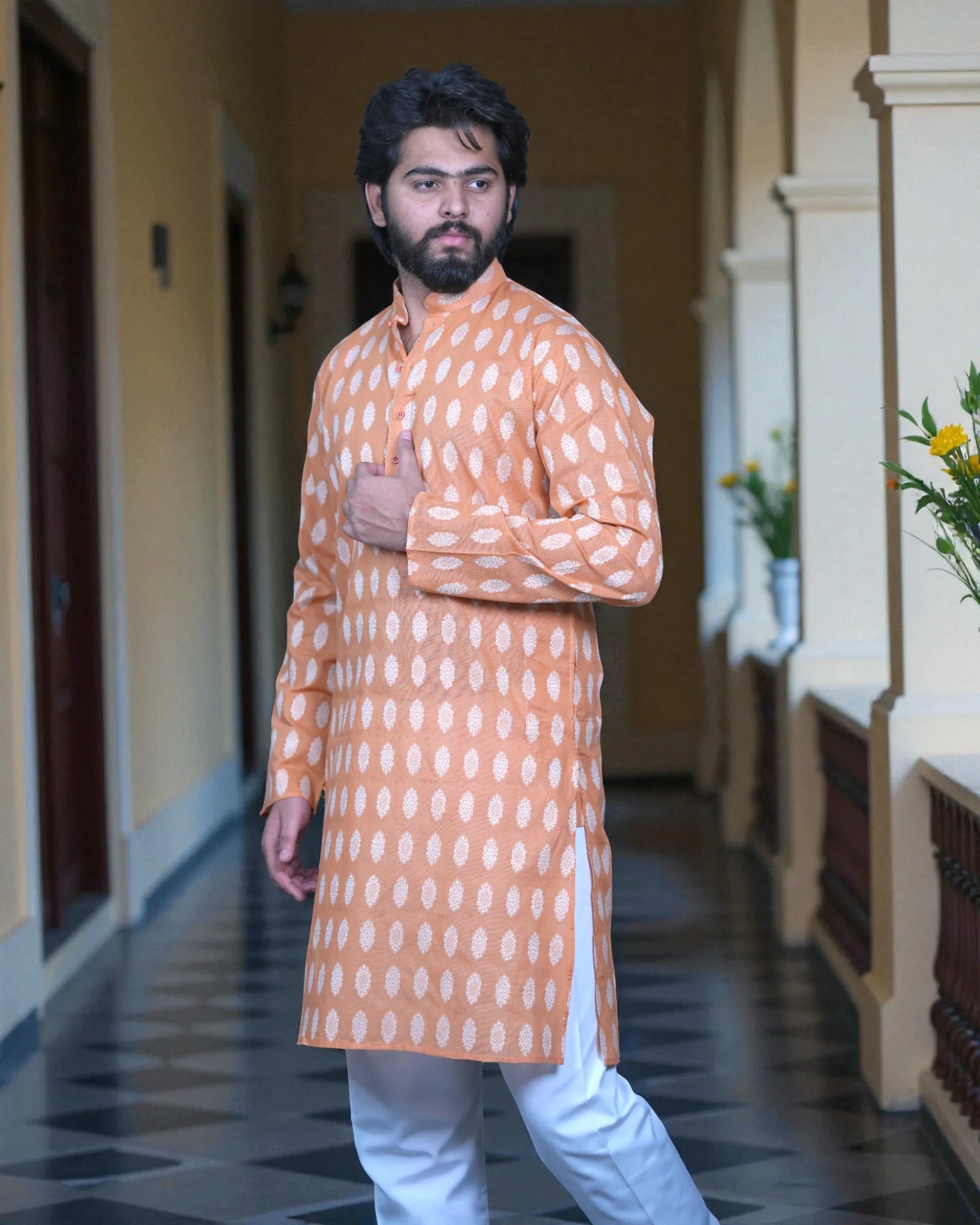 Cotton Blend Embroidered Kurta Pajama Set