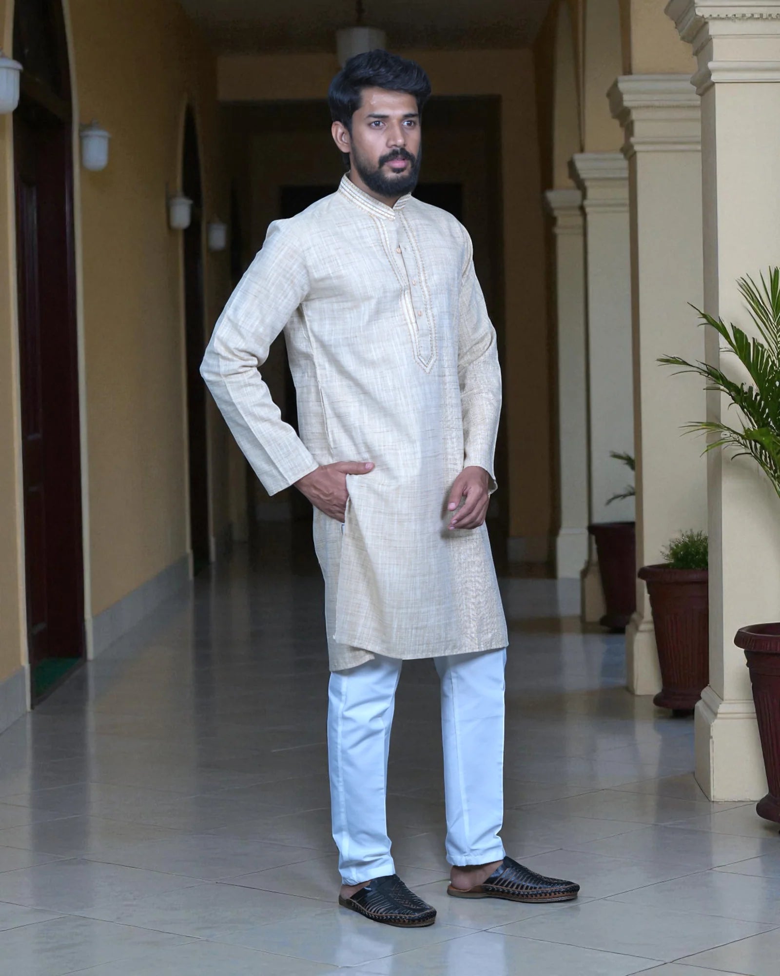 Khadi Cotton Kurta Pajama Set with Textured Design