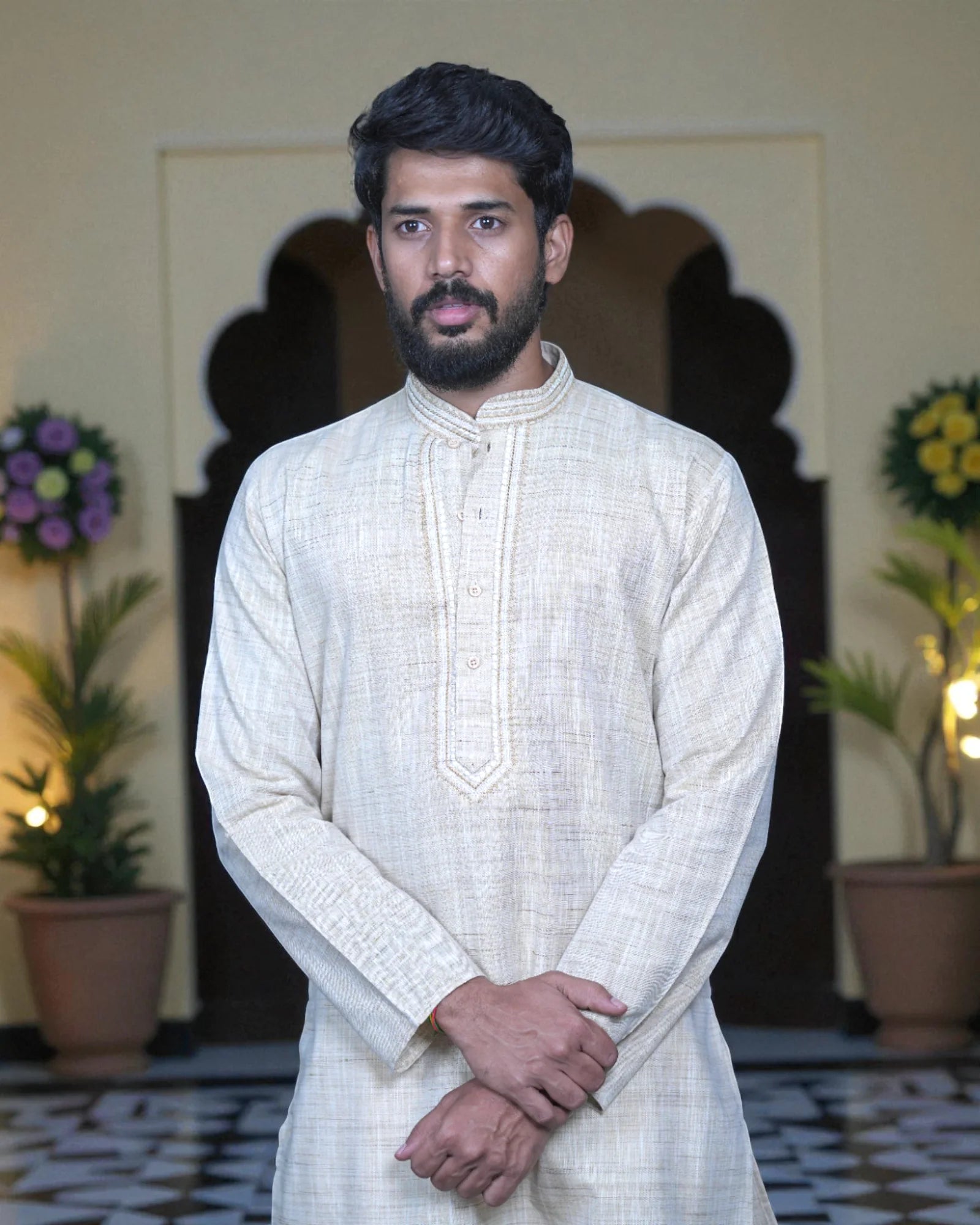 Khadi Cotton Kurta Pajama Set with Textured Design