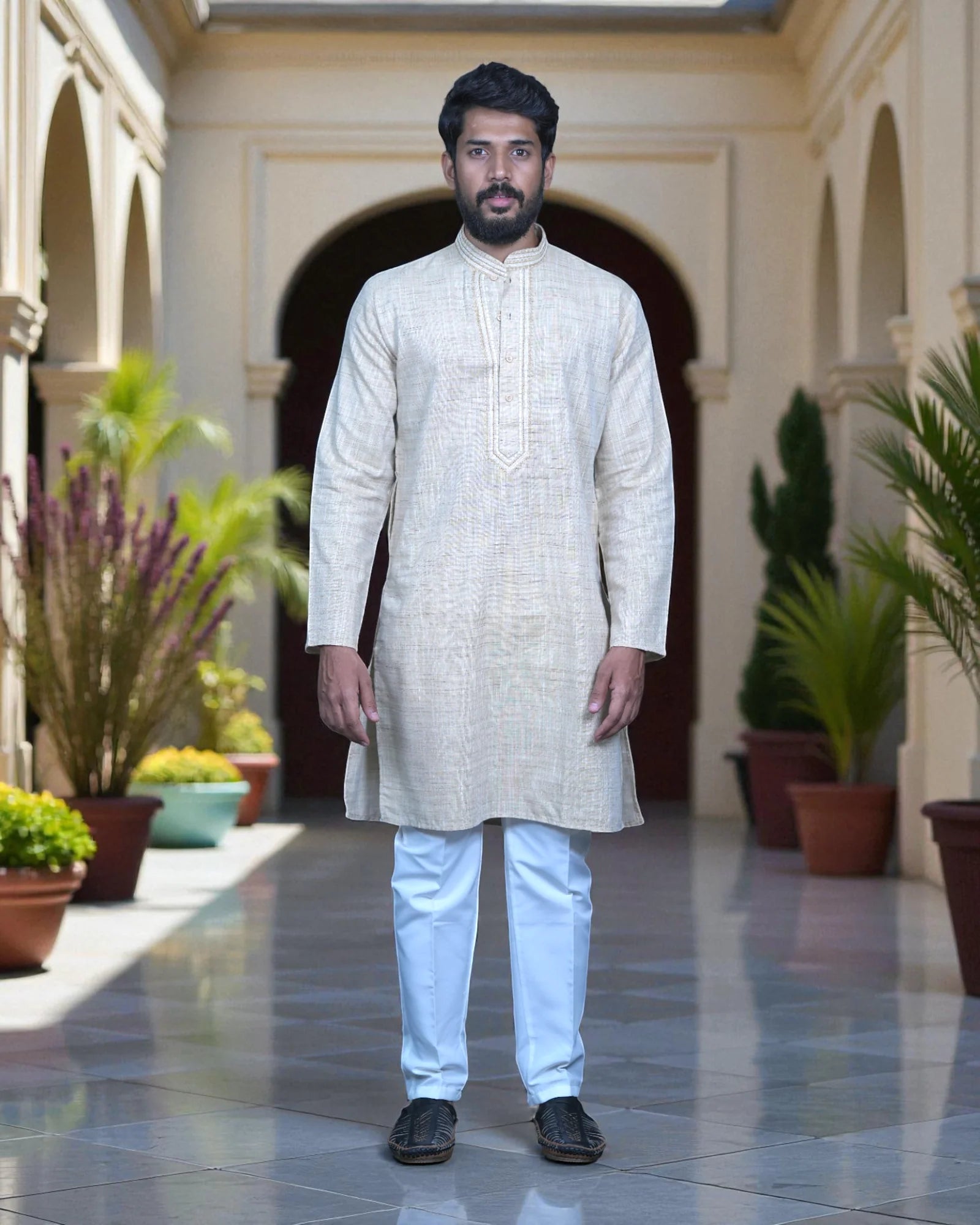 Khadi Cotton Kurta Pajama Set with Textured Design