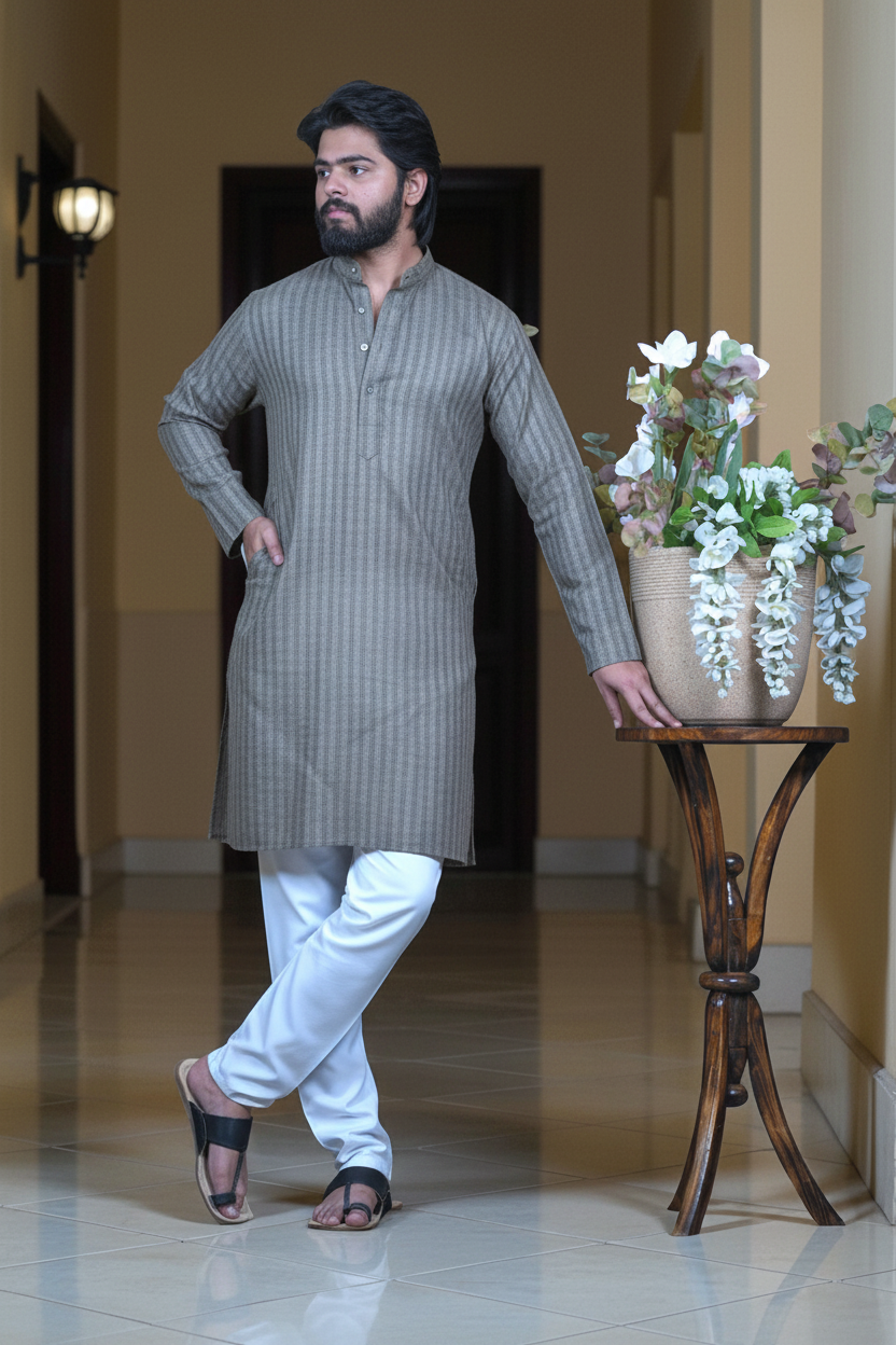 White Cotton Plain Kurta Pajama Set