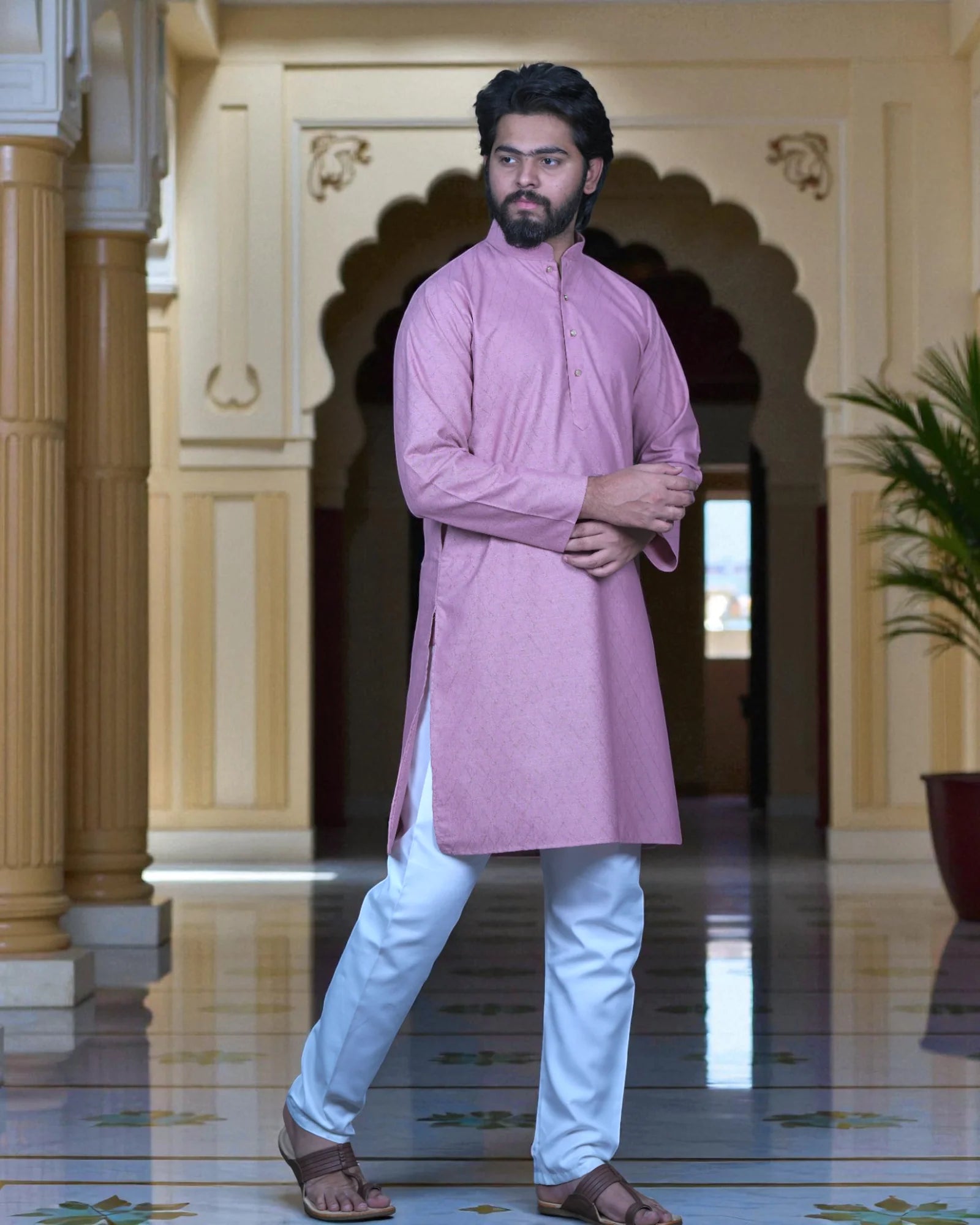 Cotton Blend Fine Embroidered Kurta Pajama Set
