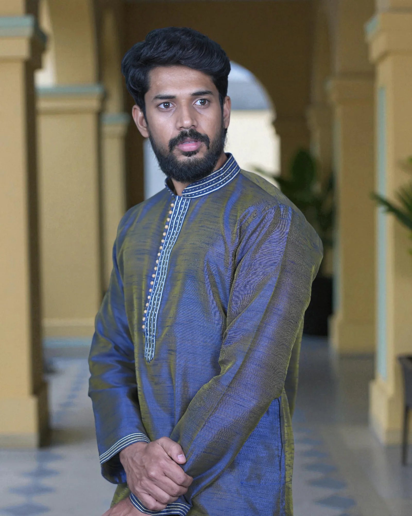Tusser Silk Khadi Embroidered Kurta Pajama Set