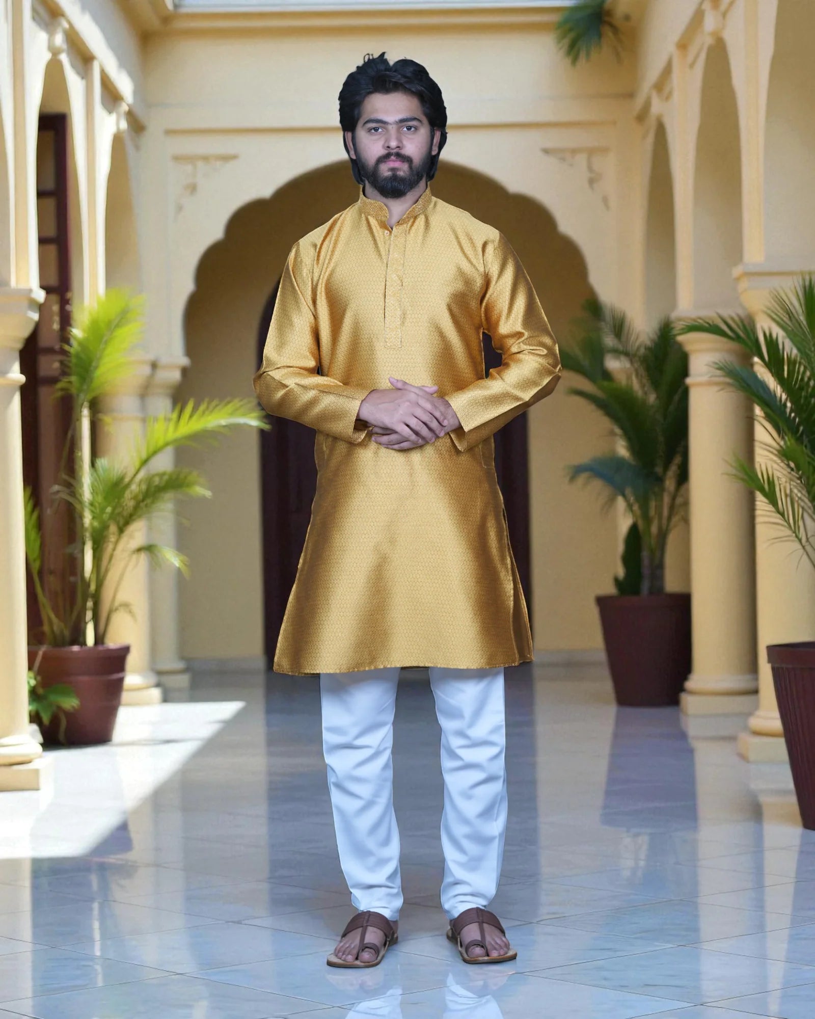 Jacquard Textured Cotton Kurta Pajama Set