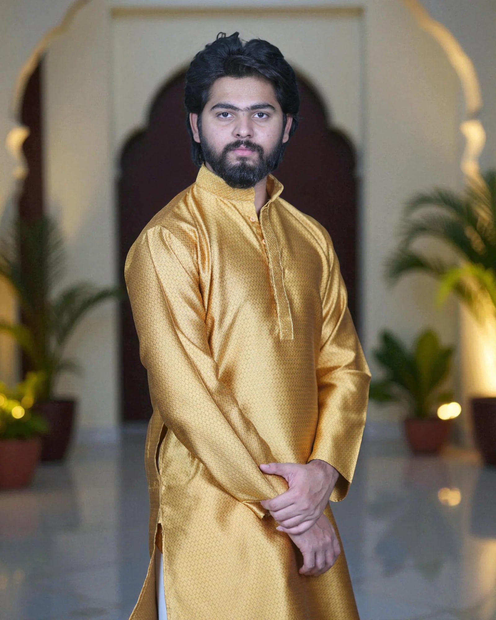 Jacquard Textured Cotton Kurta Pajama Set