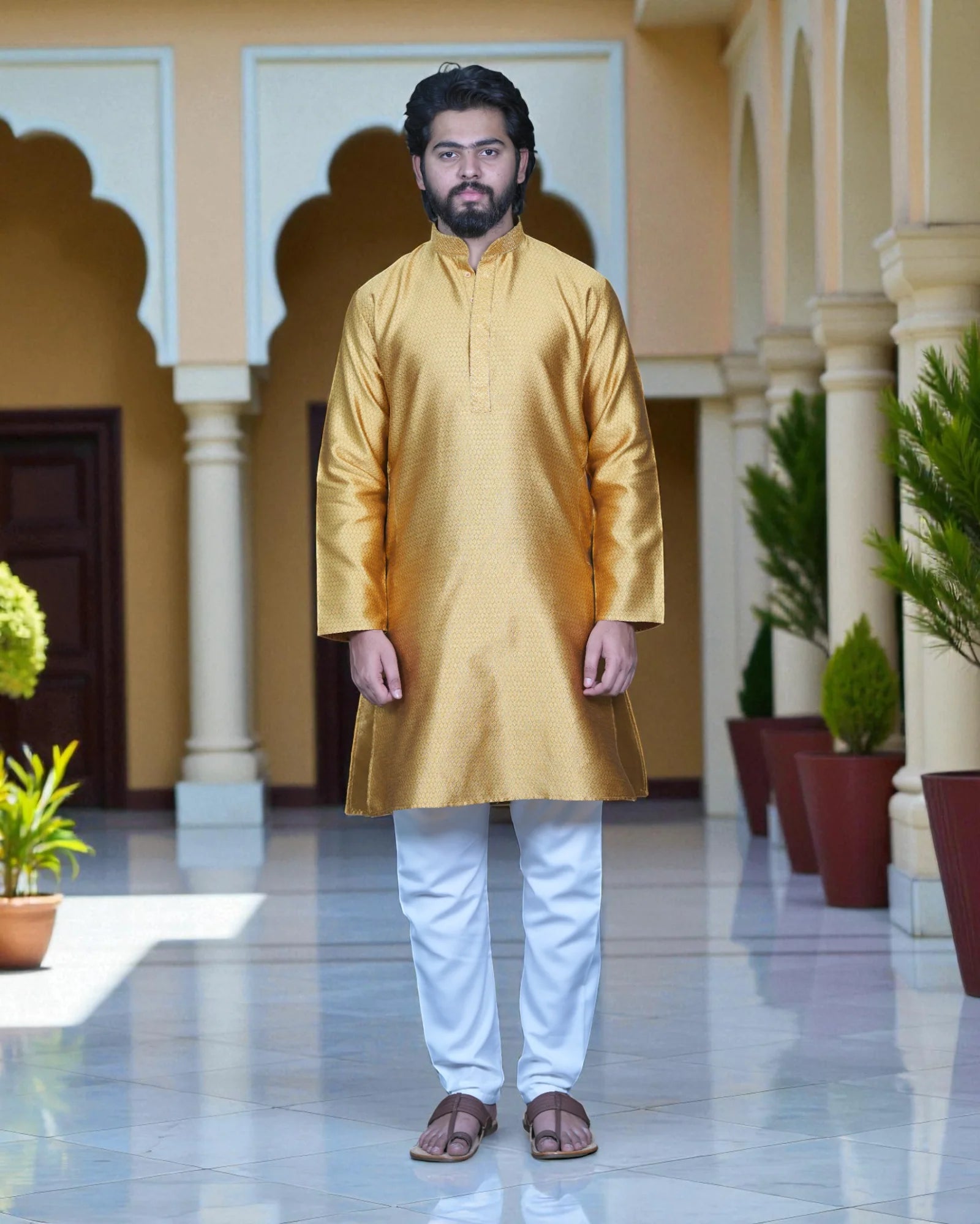 Jacquard Textured Cotton Kurta Pajama Set