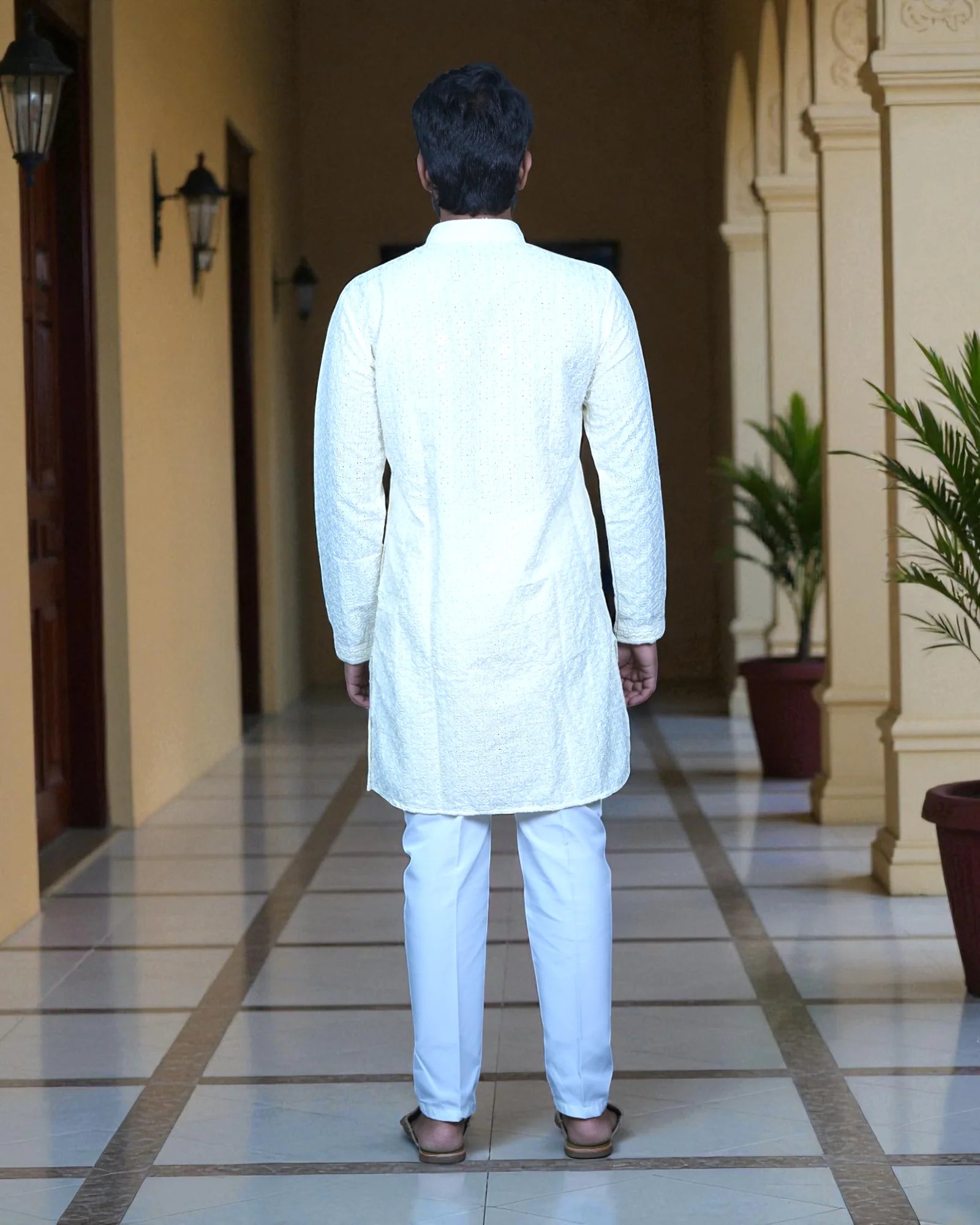 Men Cotton Blend Kurta Pajama with Embroidery