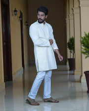 Men Cotton Blend Kurta Pajama with Embroidery