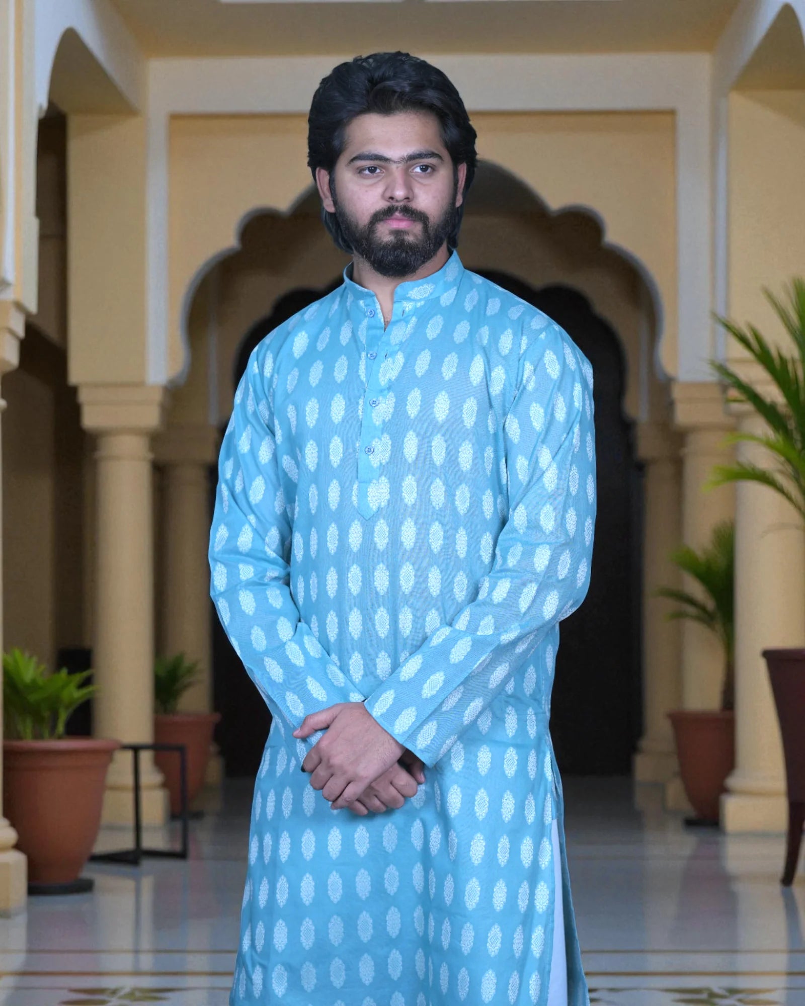 Cotton Blend Embroidered Kurta Pajama Set