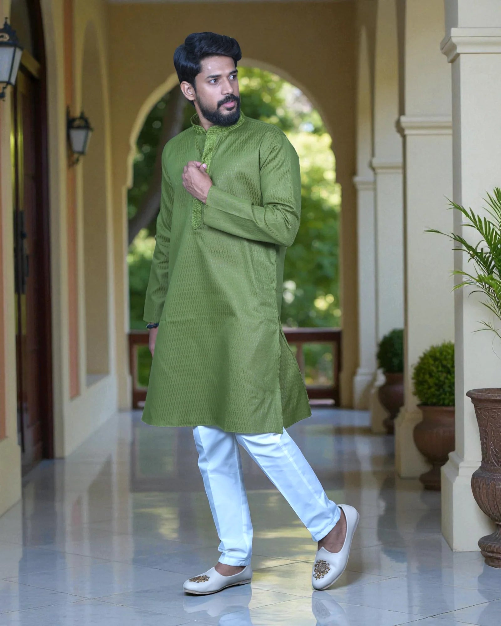 Textured Jacquard Cotton Kurta Pajama Set