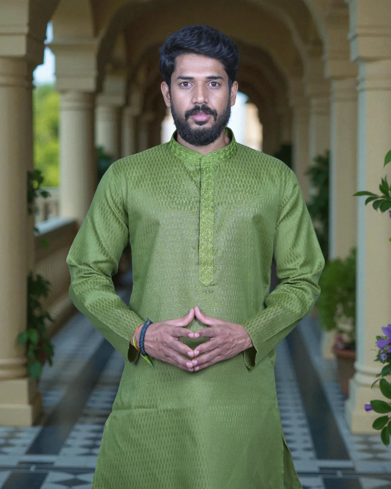 Textured Jacquard Cotton Kurta Pajama Set