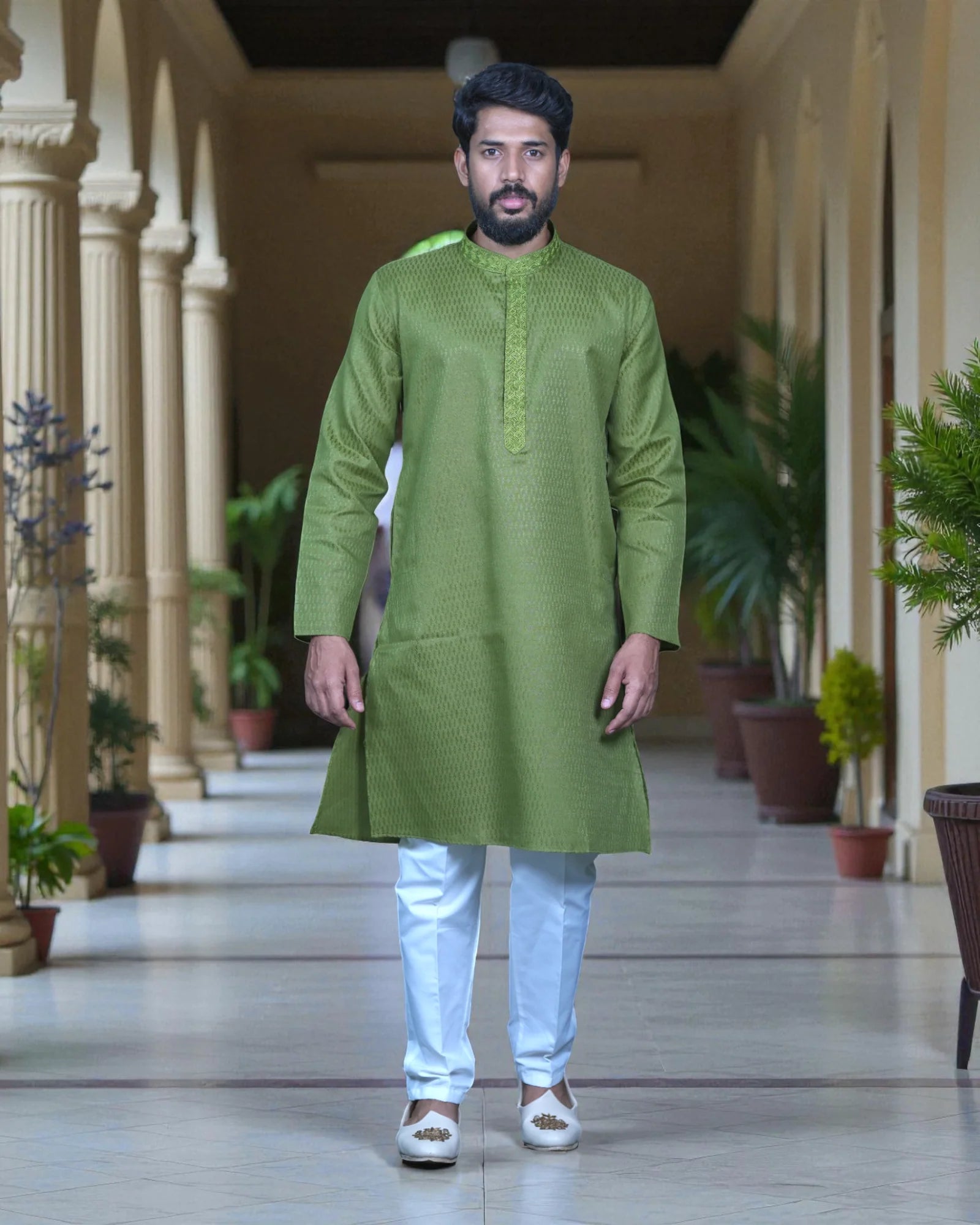 Textured Jacquard Cotton Kurta Pajama Set