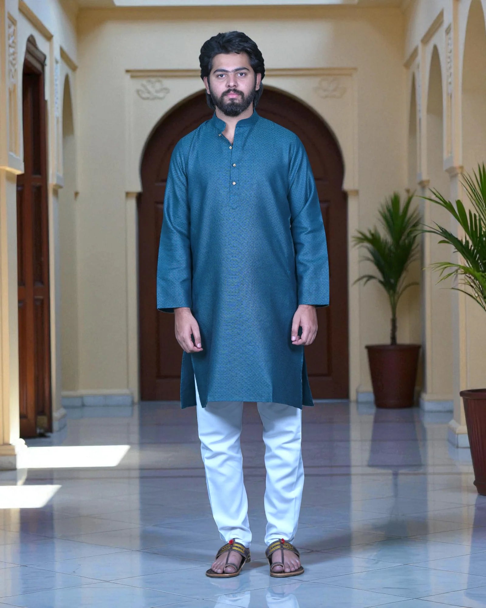 Jacquard Woven Cotton Kurta Pajama Set