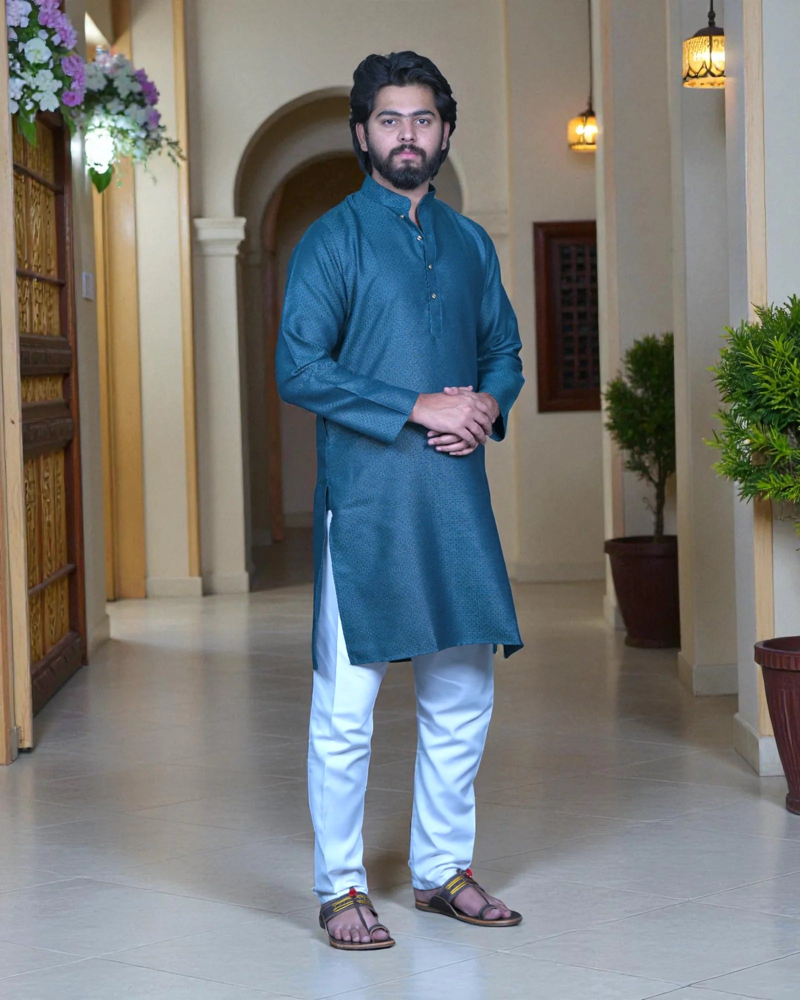 Jacquard Woven Cotton Kurta Pajama Set