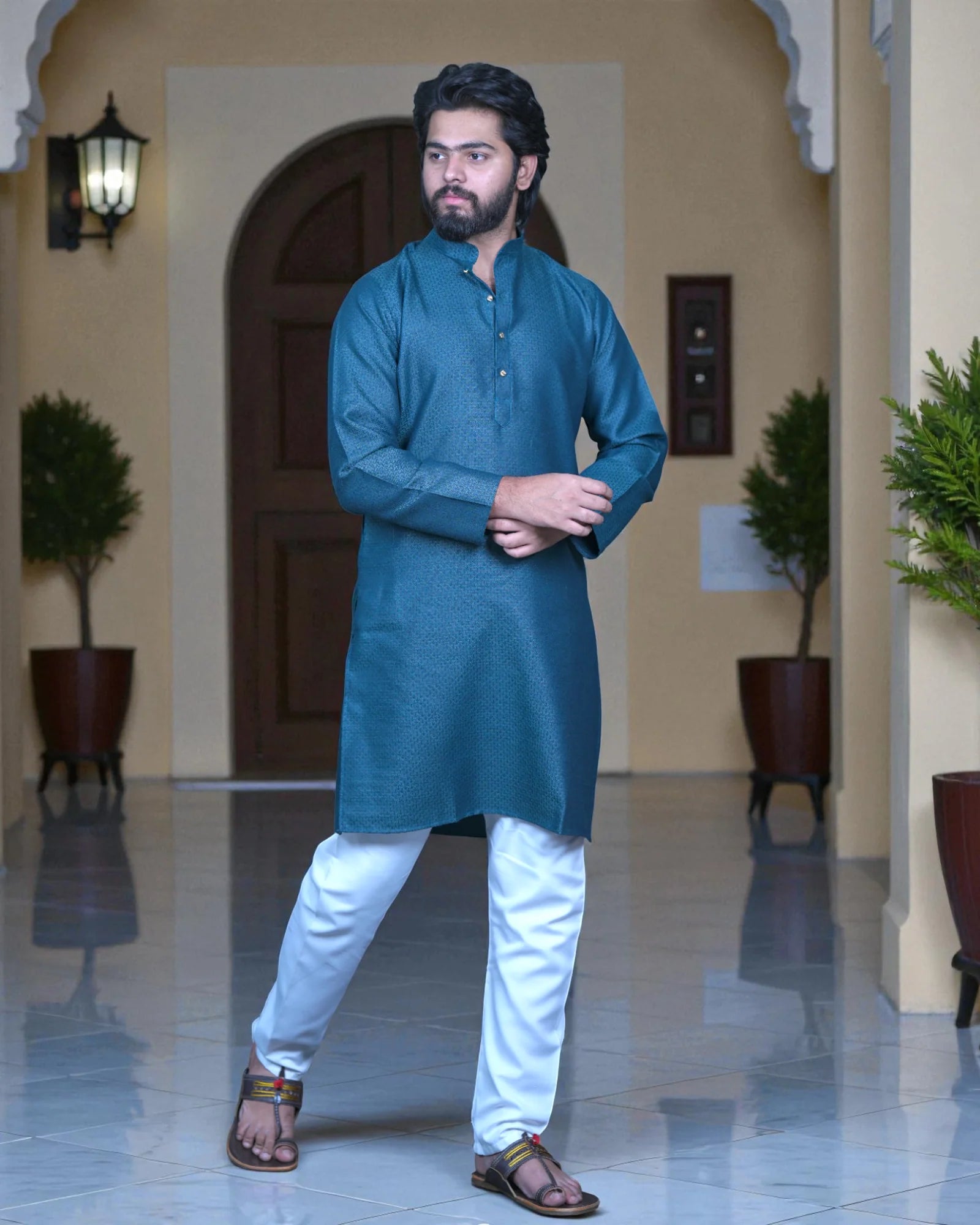 Jacquard Woven Cotton Kurta Pajama Set