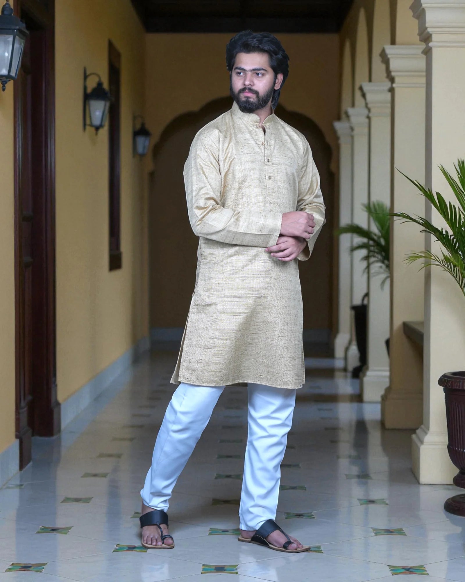 Khadi Cotton Blend Textured Kurta Pajama Set