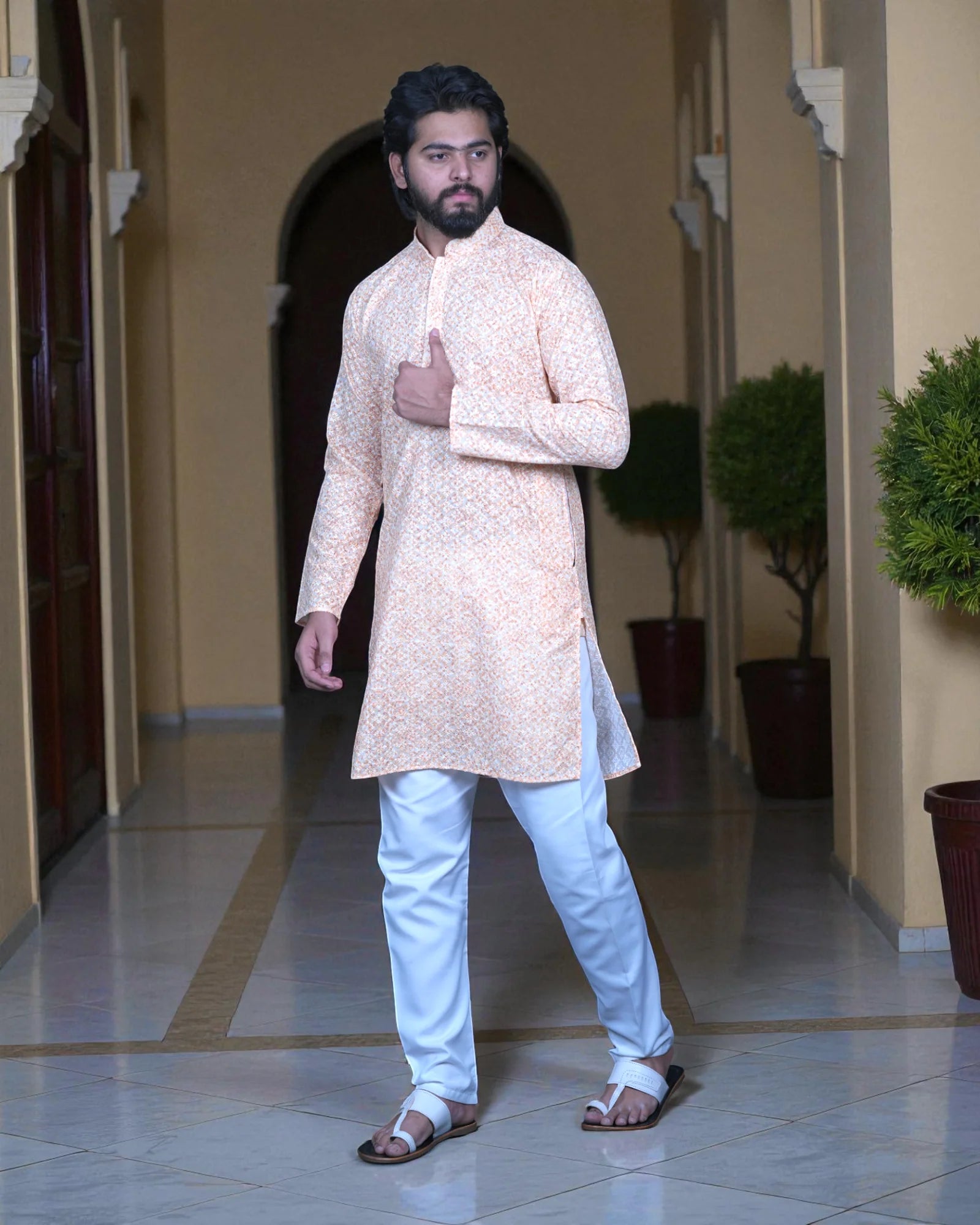 Floral Embroidered Cotton Kurta Pajama Set